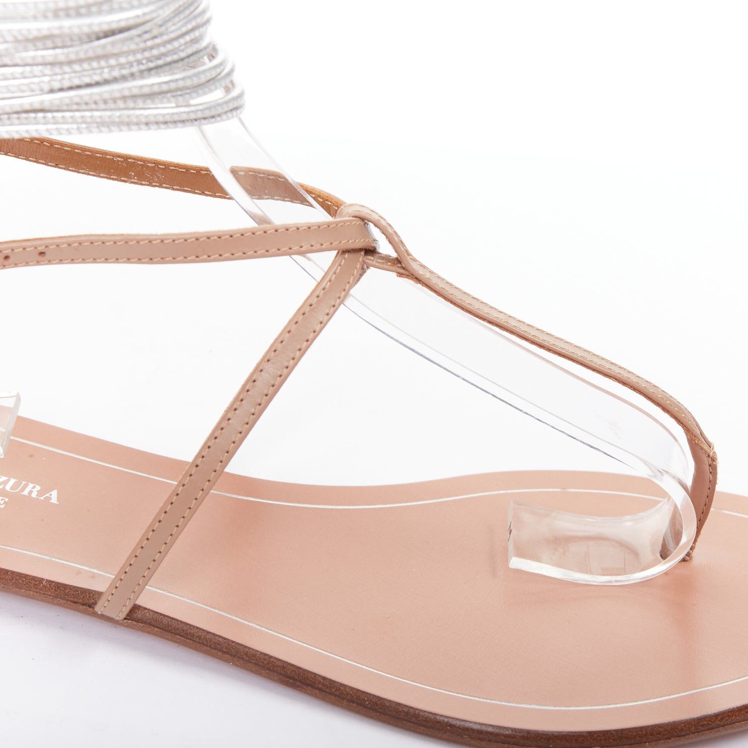 Aquazzura AQUAZZURA Spin Me Around silver coil nude leather gladiator flat sandals EU37.5 Size US 7.5 / IT 37.5 - 7 Thumbnail