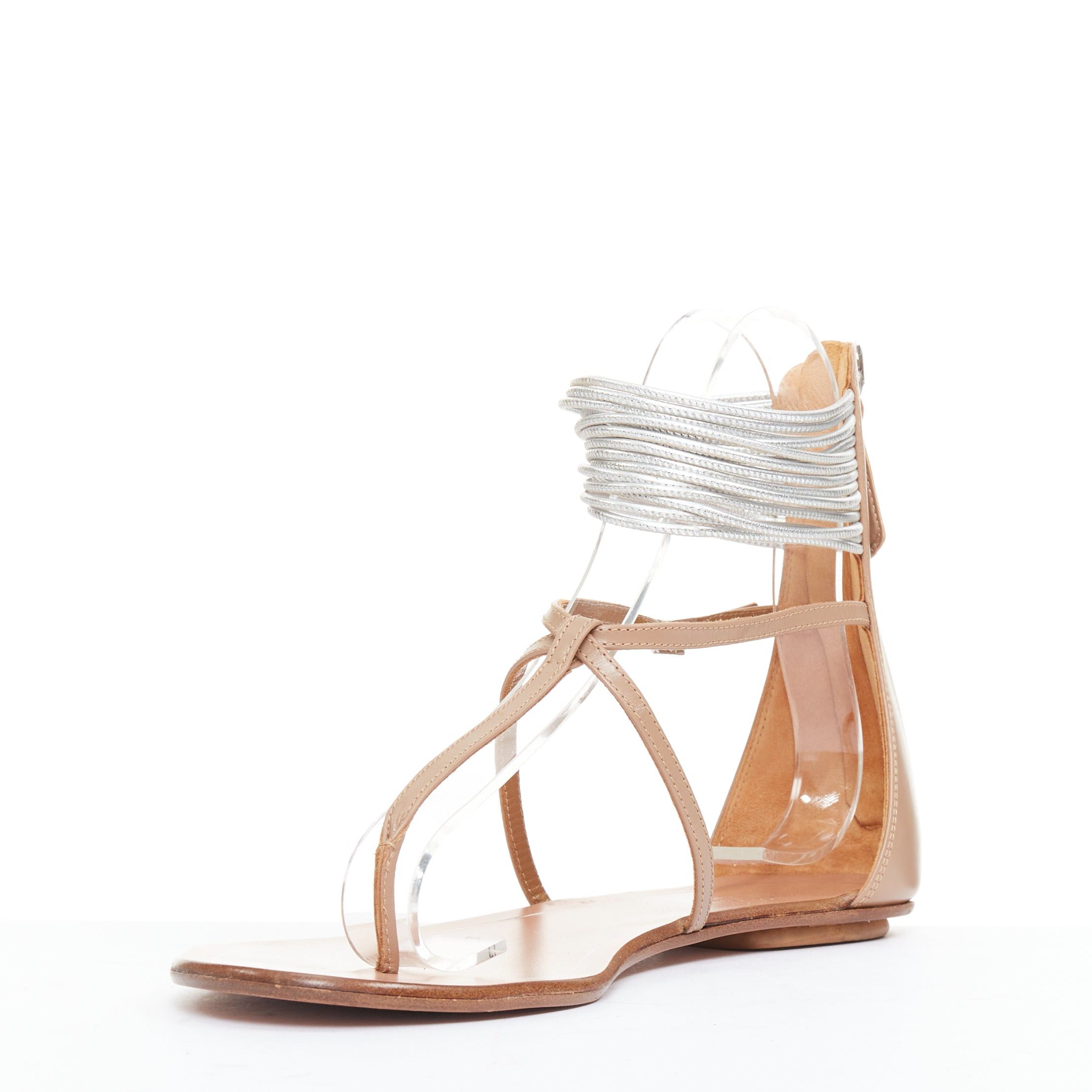 Aquazzura AQUAZZURA Spin Me Around silver coil nude leather gladiator flat sandals EU37.5 Size US 7.5 / IT 37.5 - 4 Thumbnail