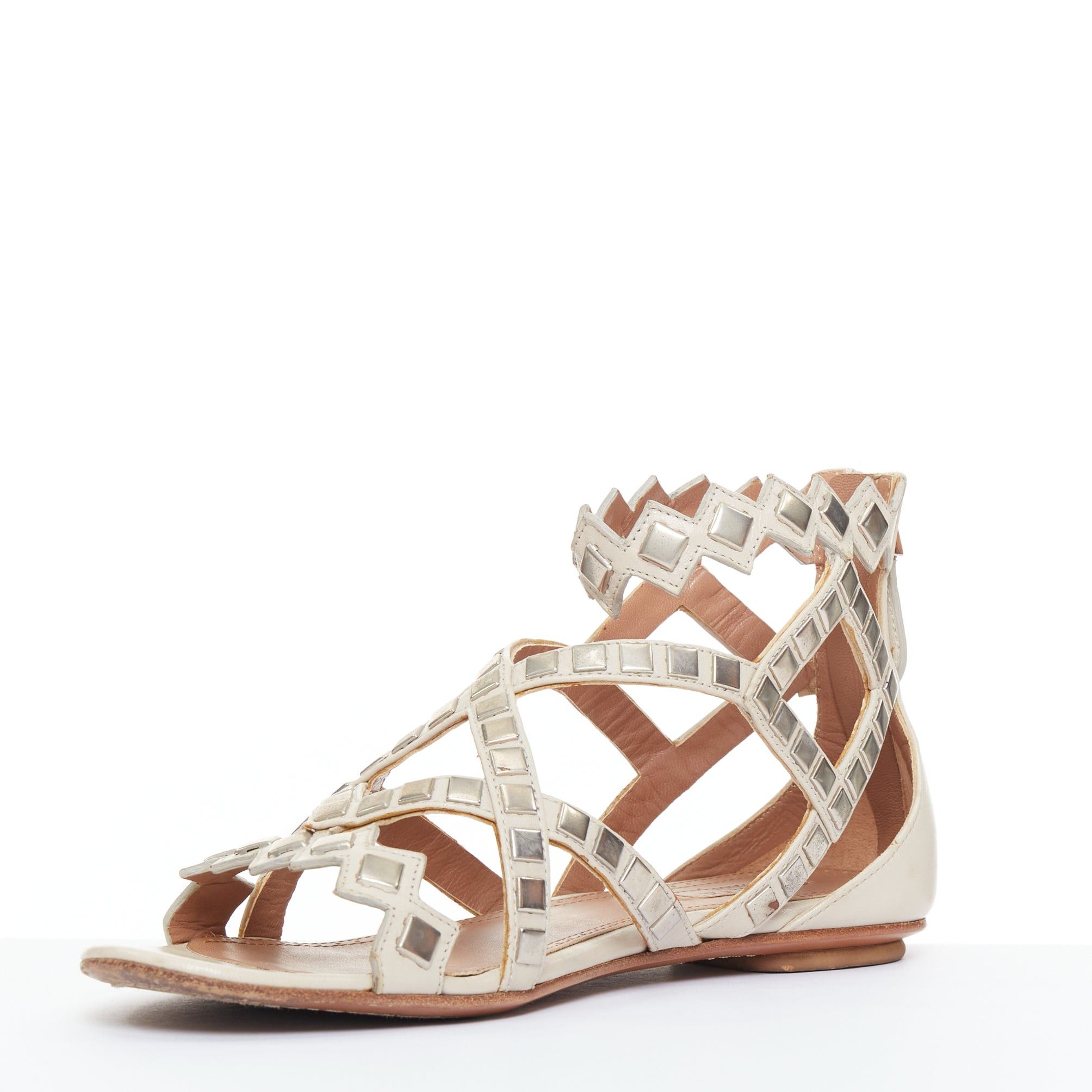 Alaia ALAIA silver square studded nude leather flat gladiator sandals EU36.5 Size US 6.5 / IT 36.5 - 4 Thumbnail