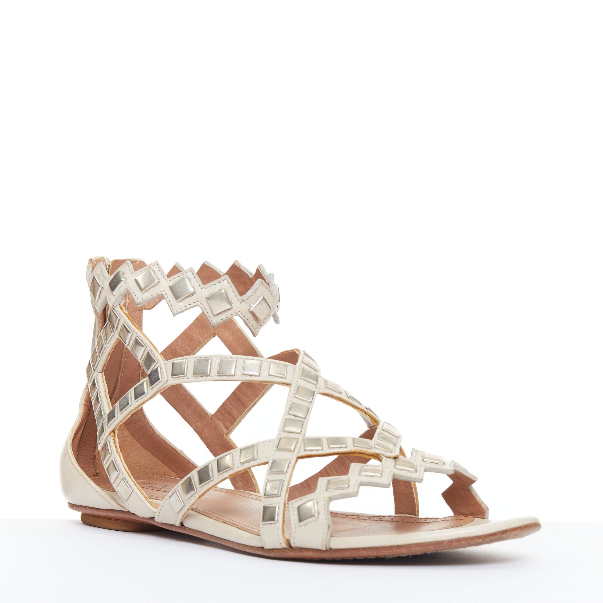 Alaia ALAIA silver square studded nude leather flat gladiator sandals EU36.5 Size US 6.5 / IT 36.5 - 2 Thumbnail