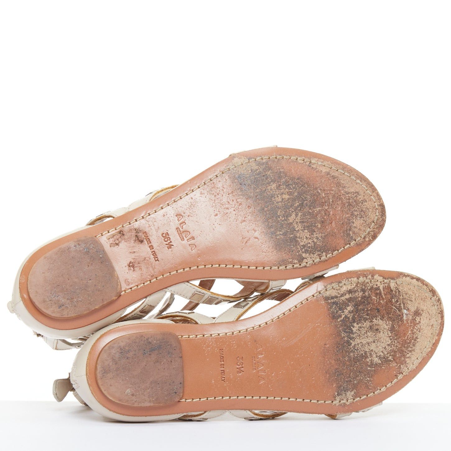Alaia ALAIA silver square studded nude leather flat gladiator sandals EU36.5 Size US 6.5 / IT 36.5 - 12 Thumbnail