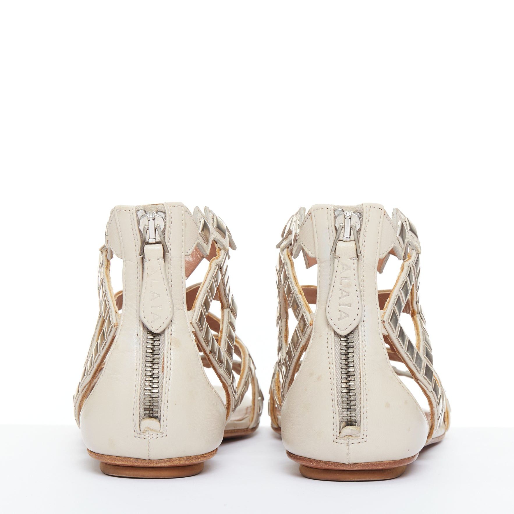 Alaia ALAIA silver square studded nude leather flat gladiator sandals EU36.5 Size US 6.5 / IT 36.5 - 5 Thumbnail