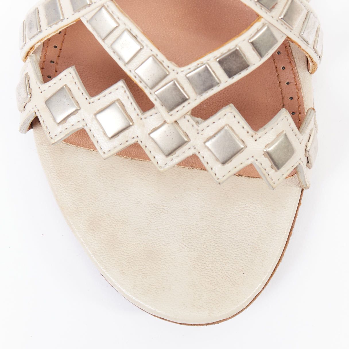 Alaia ALAIA silver square studded nude leather flat gladiator sandals EU36.5 Size US 6.5 / IT 36.5 - 6 Thumbnail