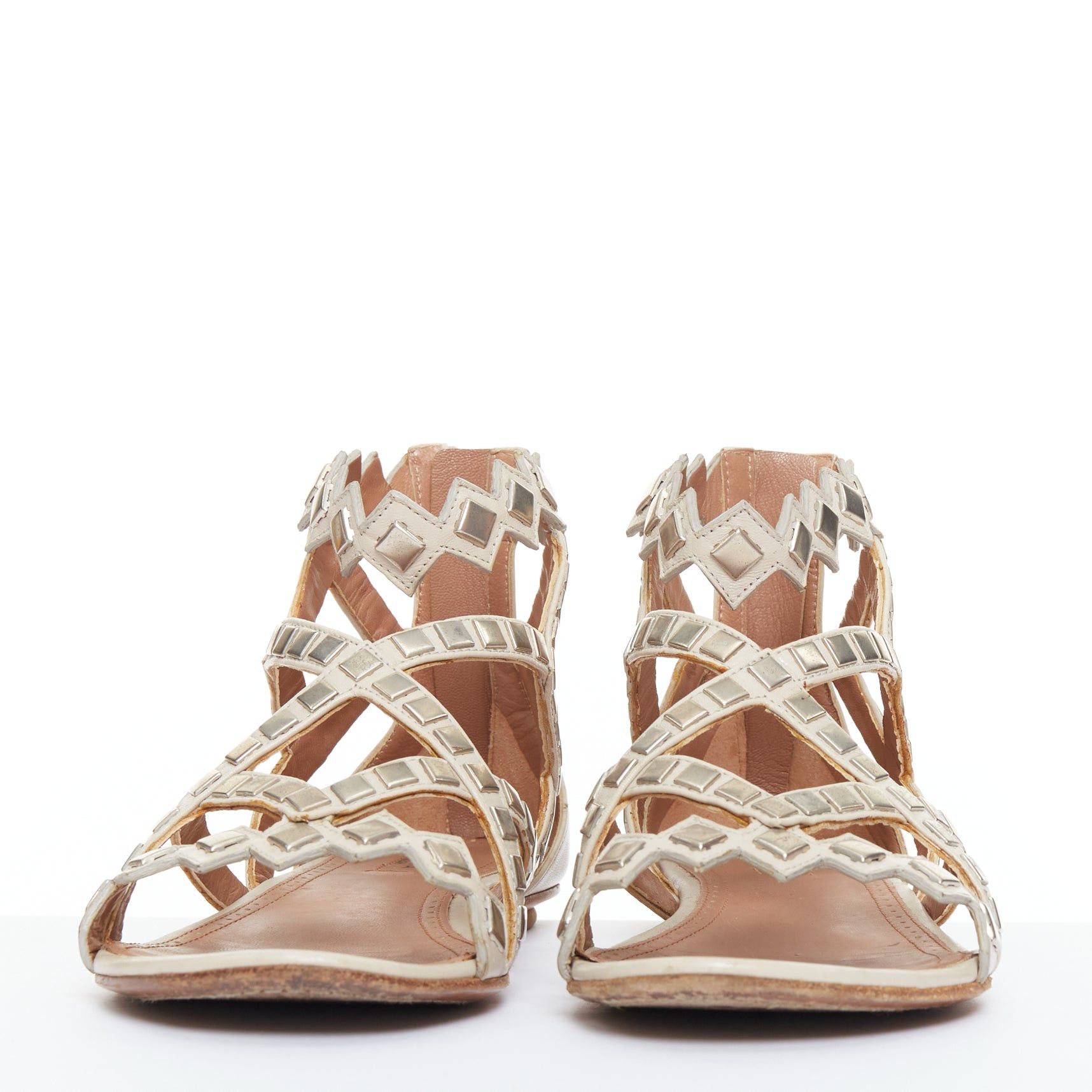 Alaia ALAIA silver square studded nude leather flat gladiator sandals EU36.5 Size US 6.5 / IT 36.5 - 3 Thumbnail