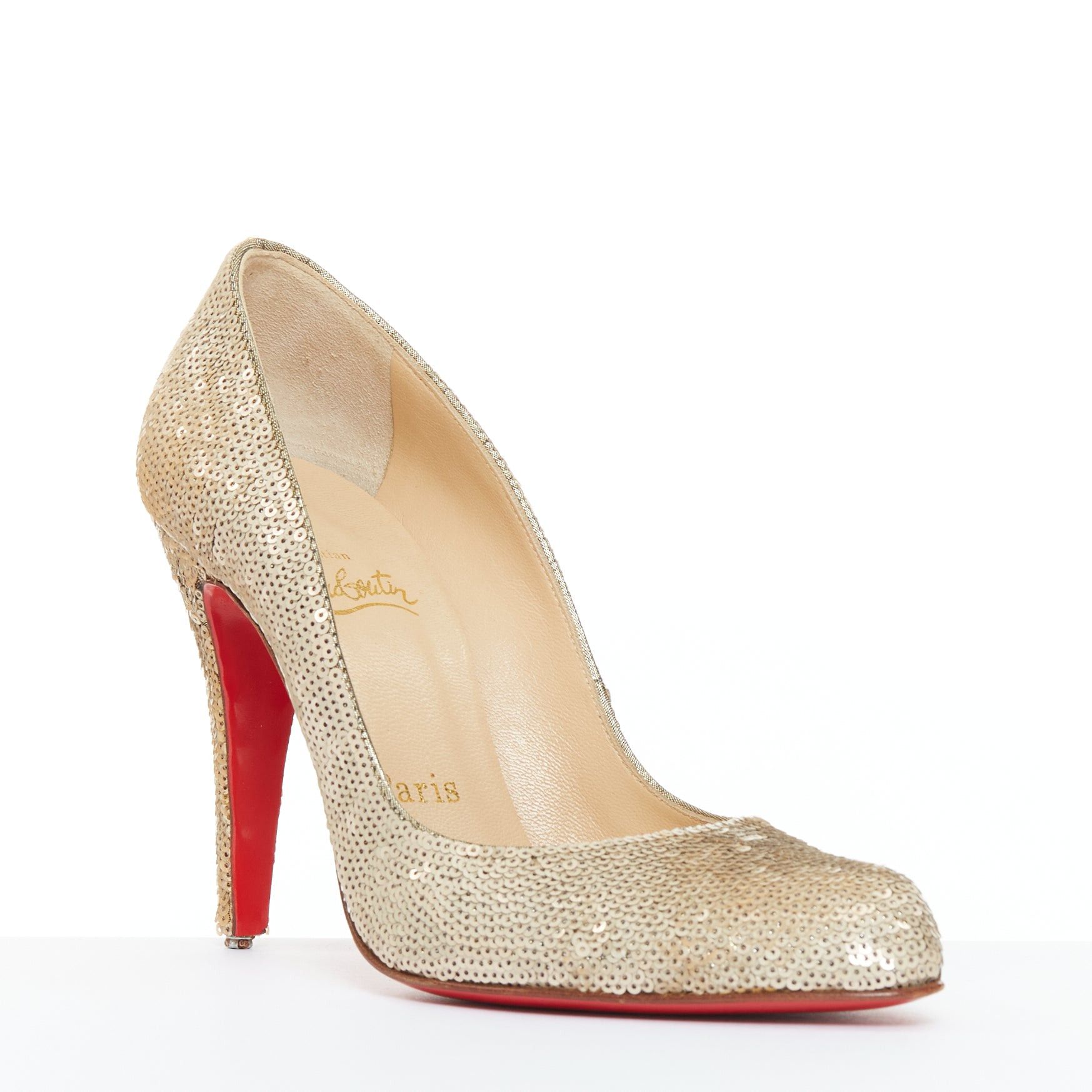 Christian Louboutin CHRISTIAN LOUBOUTIN Fifi 100 gold sequinned almond toe pumps EU37.5 Size US 7.5 / IT 37.5 - 2 Thumbnail
