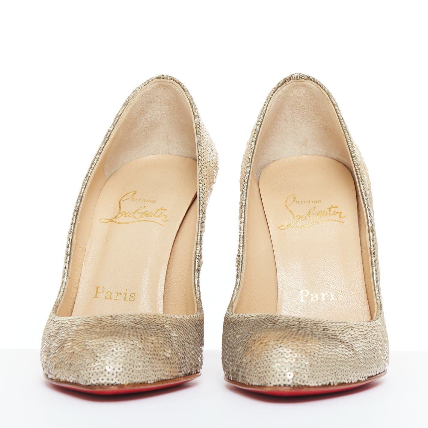 Christian Louboutin CHRISTIAN LOUBOUTIN Fifi 100 gold sequinned almond toe pumps EU37.5 Size US 7.5 / IT 37.5 - 3 Thumbnail