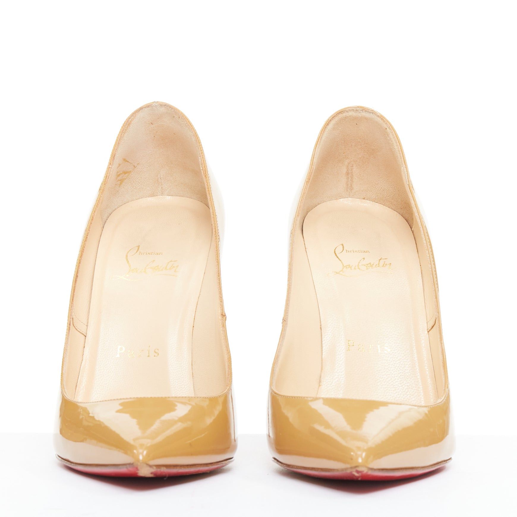 Christian Louboutin CHRISTIAN LOUBOUTIN So KAte beige tan patent point toe stiletto pumps EU37.5 Size US 7.5 / IT 37.5 - 3 Thumbnail