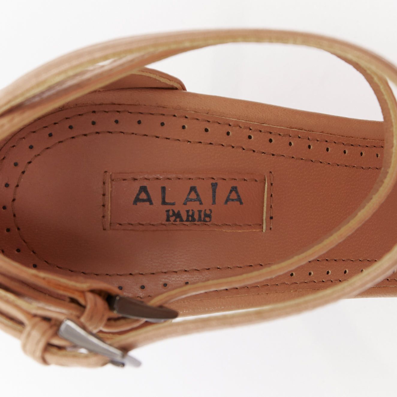 Alaia ALAIA nude leather double ankle strap peep toe stiletto high heel sandals EU36.5 Size US 6.5 / IT 36.5 - 9 Thumbnail