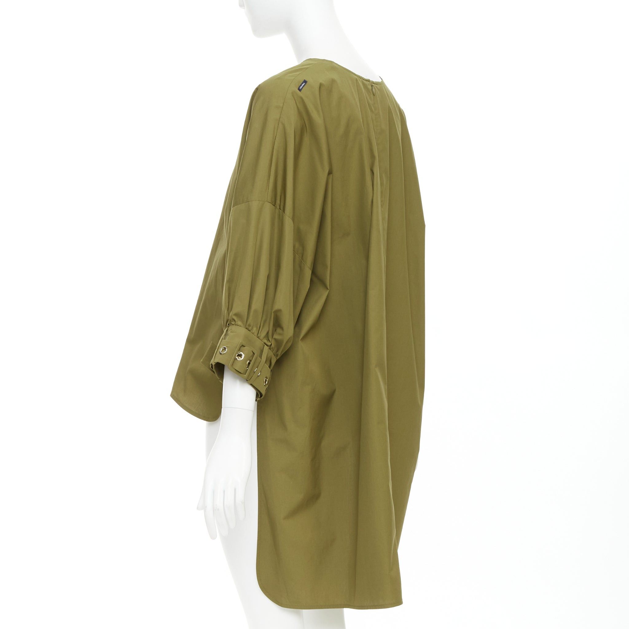 Max Mara S' MAX MARA Maya khaki green cotton belted cuffs hi low tunic shirt top IT34 XXS Size XS / US 0-2 / IT 36-38 - 6 Thumbnail