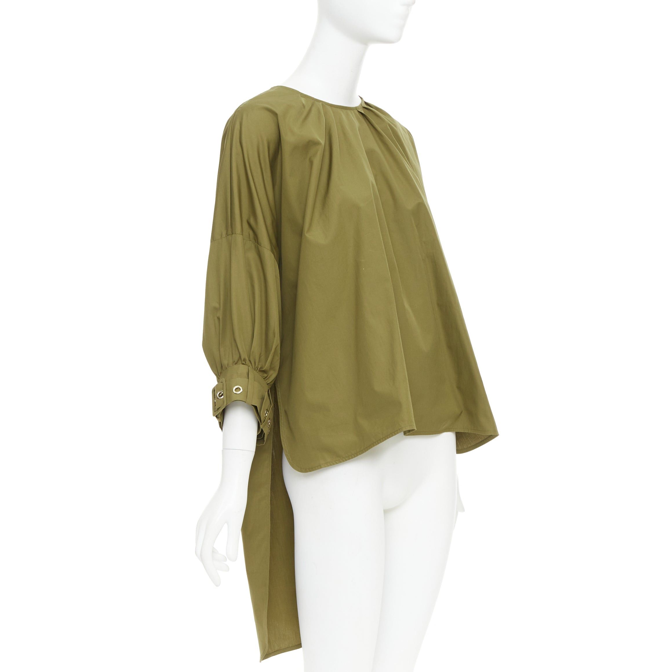 Max Mara S' MAX MARA Maya khaki green cotton belted cuffs hi low tunic shirt top IT34 XXS Size XS / US 0-2 / IT 36-38 - 3 Thumbnail