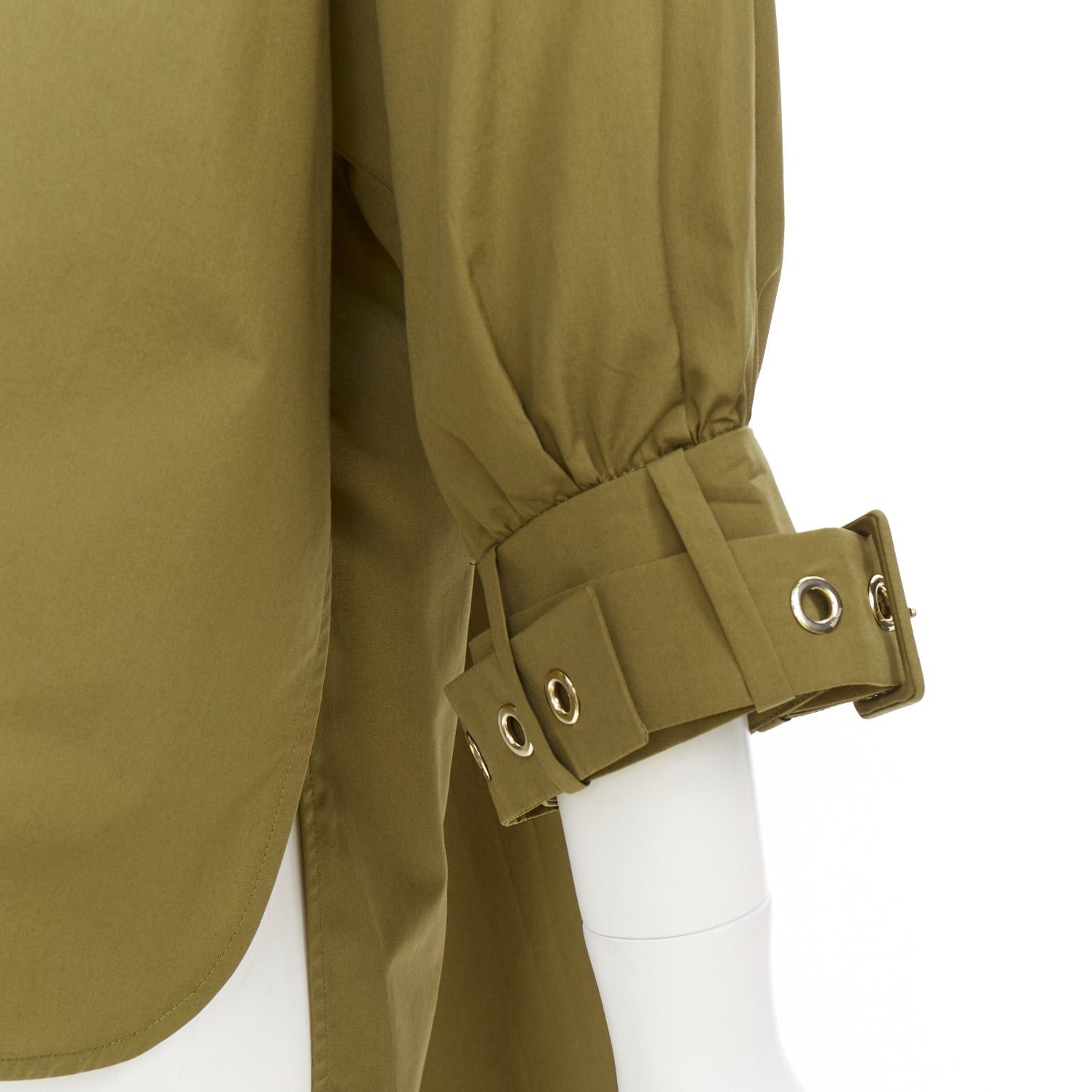 Max Mara S' MAX MARA Maya khaki green cotton belted cuffs hi low tunic shirt top IT34 XXS Size XS / US 0-2 / IT 36-38 - 7 Thumbnail