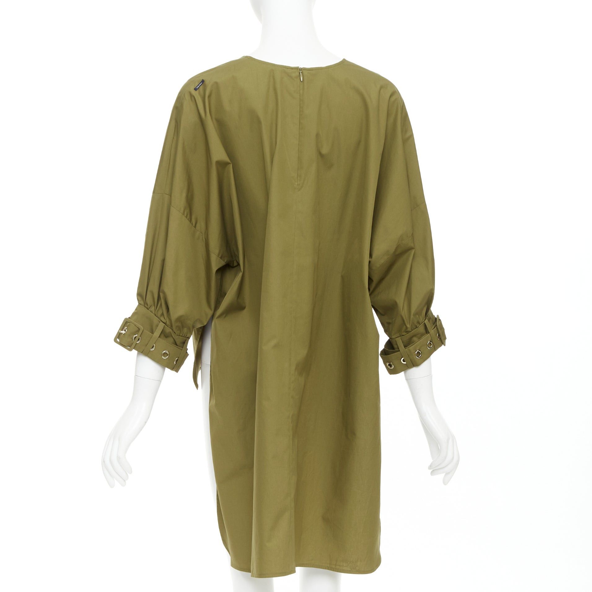 Max Mara S' MAX MARA Maya khaki green cotton belted cuffs hi low tunic shirt top IT34 XXS Size XS / US 0-2 / IT 36-38 - 5 Thumbnail