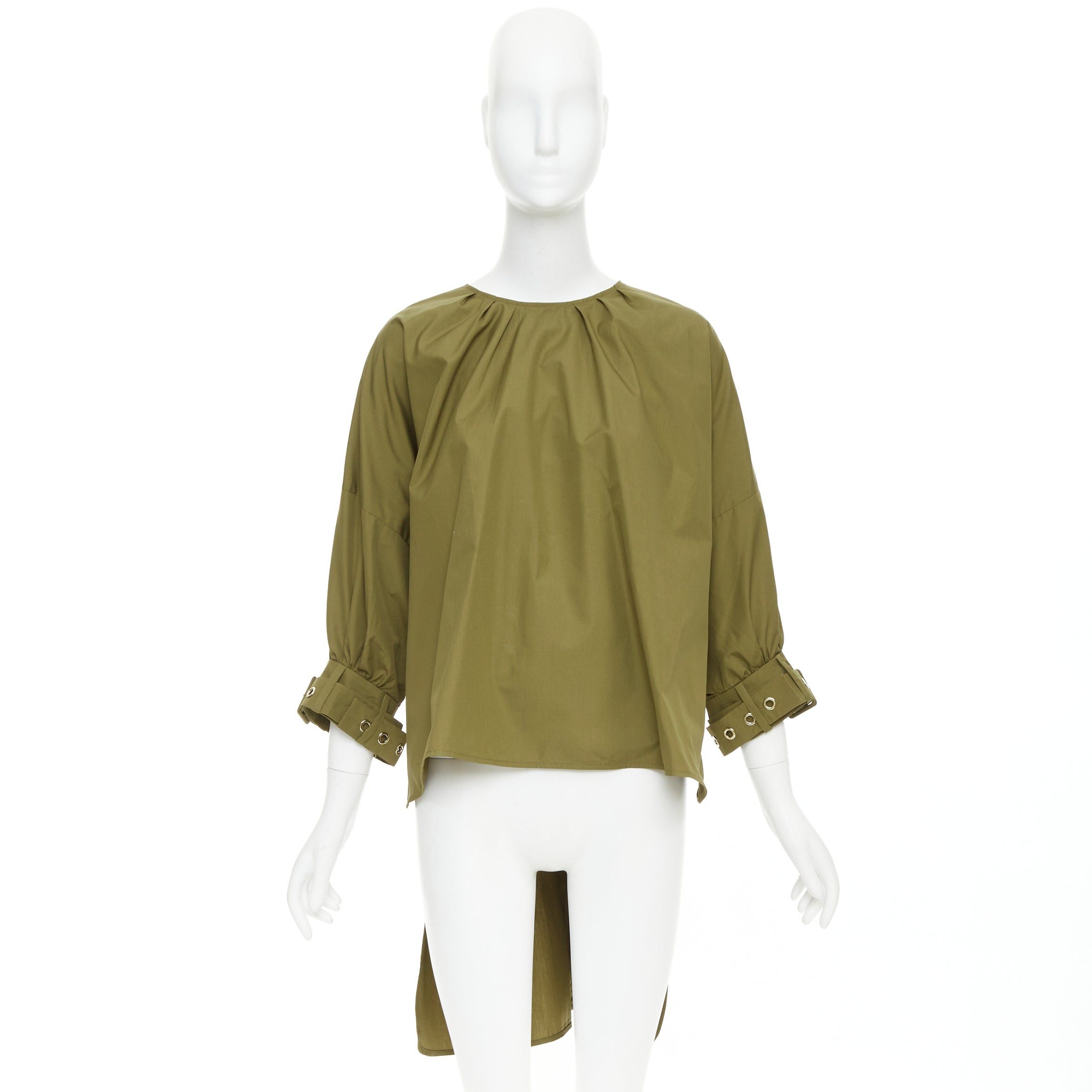 Max Mara S' MAX MARA Maya khaki green cotton belted cuffs hi low tunic shirt top IT34 XXS Size XS / US 0-2 / IT 36-38 - 9 Thumbnail