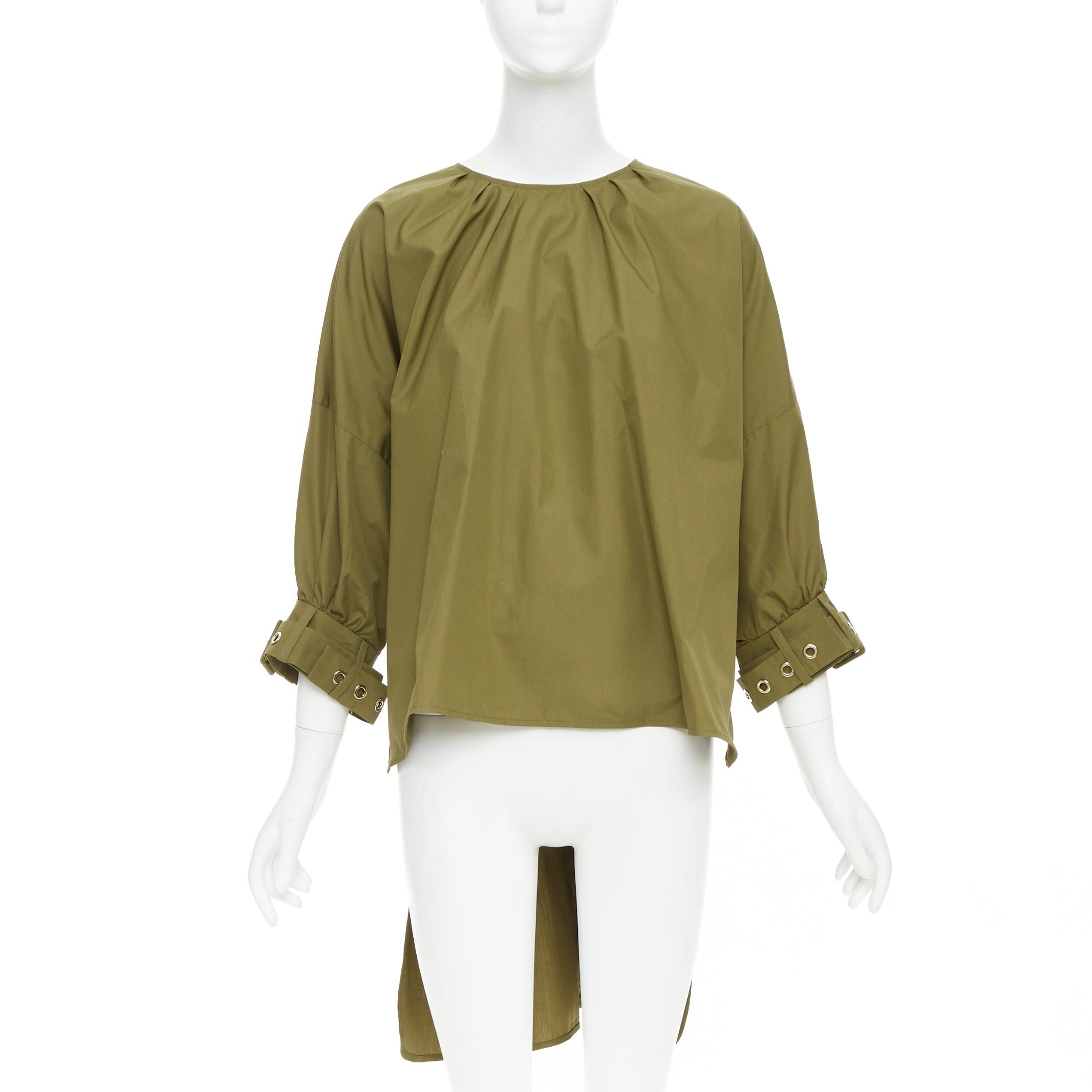 Max Mara S' MAX MARA Maya khaki green cotton belted cuffs hi low tunic shirt top IT34 XXS Size XS / US 0-2 / IT 36-38 - 4 Thumbnail