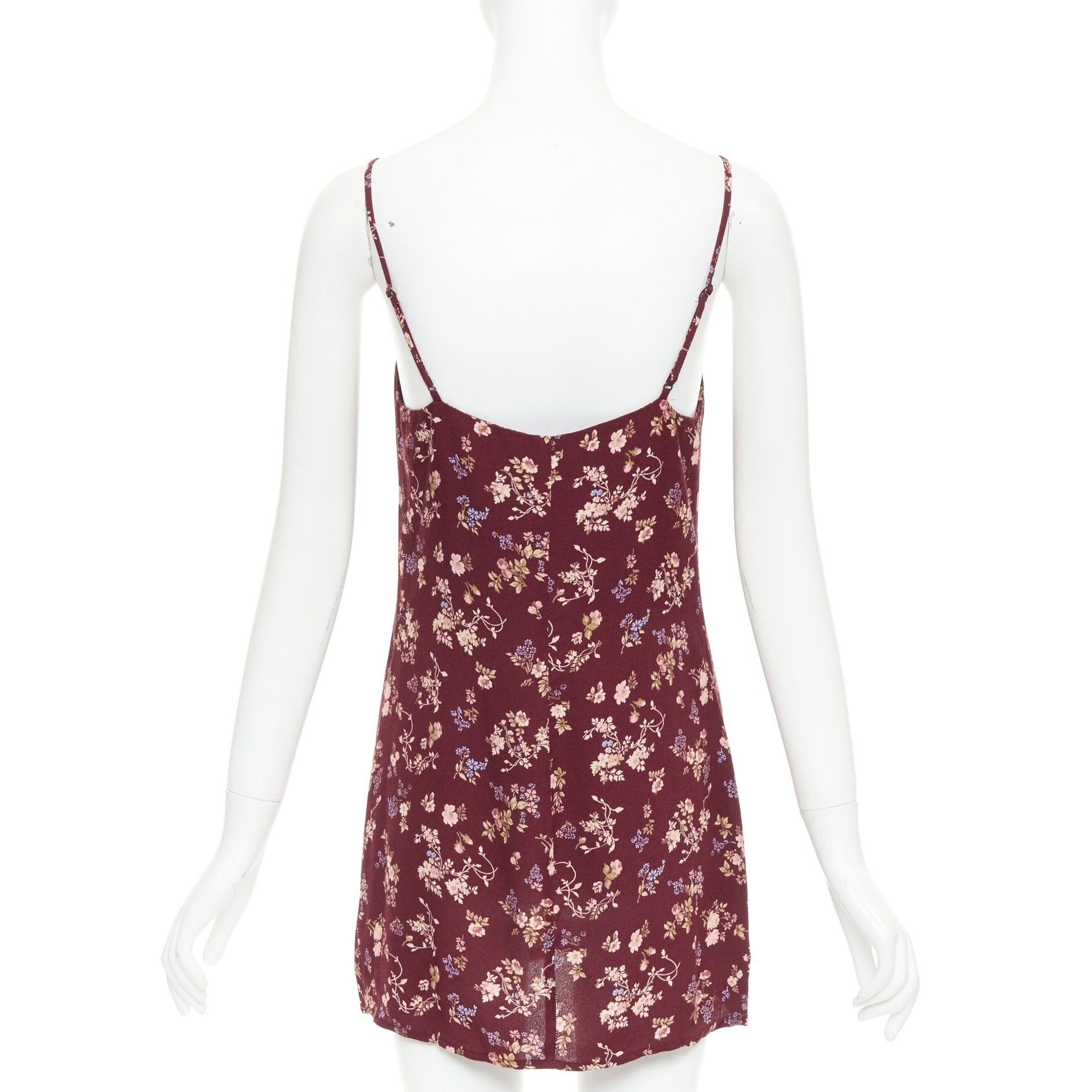 Reformation REFORMATION Marlowe burgundy viscose floral print high slit mini dress US0 XS Size S / US 4 / IT 40 - 5 Thumbnail