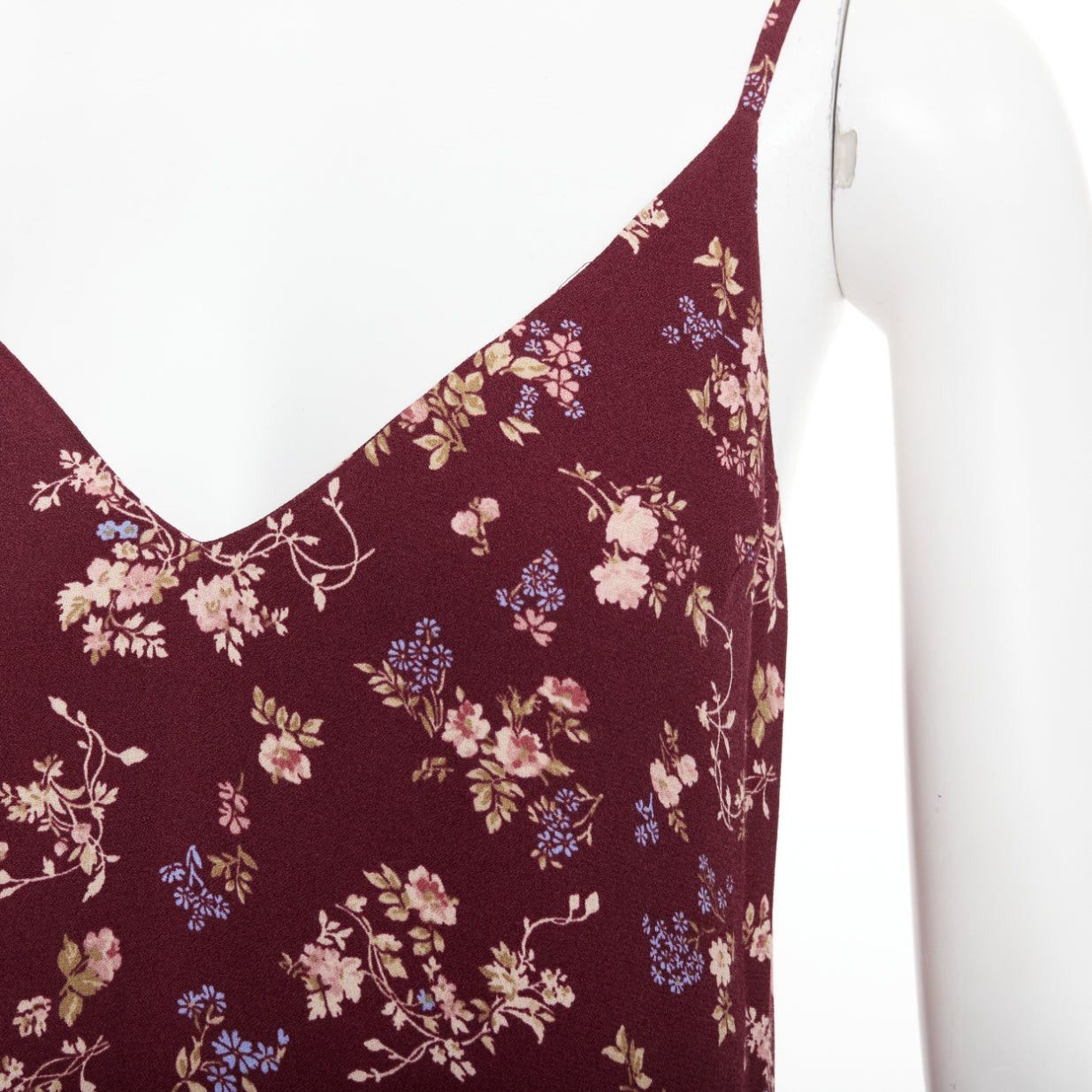 Reformation REFORMATION Marlowe burgundy viscose floral print high slit mini dress US0 XS Size S / US 4 / IT 40 - 2 Thumbnail