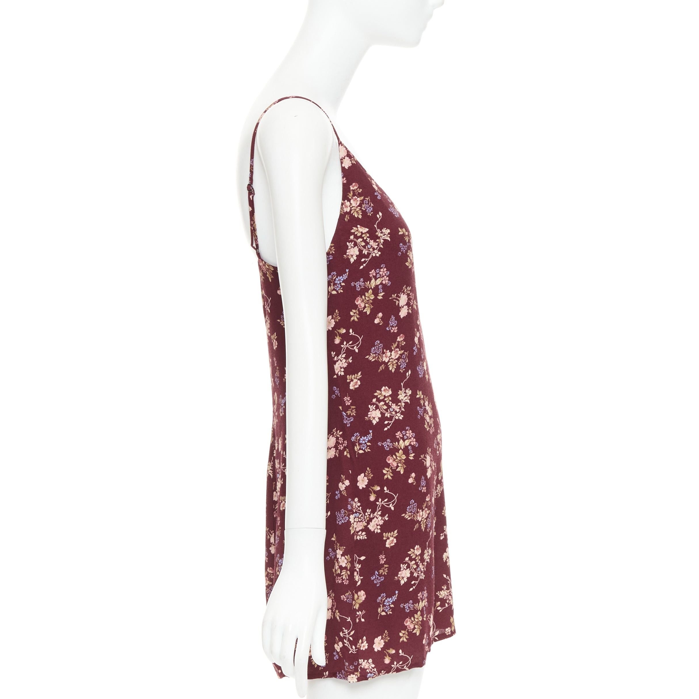 Reformation REFORMATION Marlowe burgundy viscose floral print high slit mini dress US0 XS Size S / US 4 / IT 40 - 4 Thumbnail