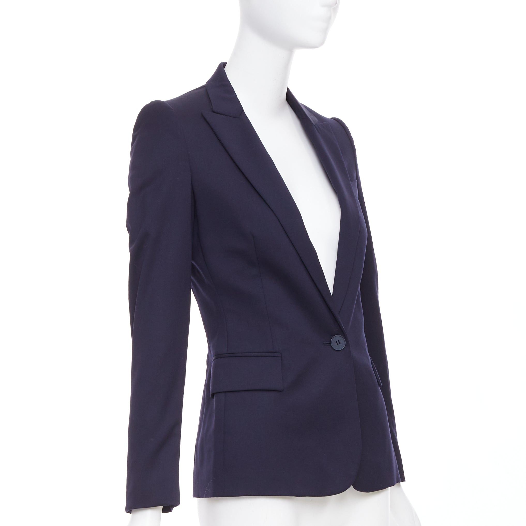 Stella McCartney STELLA MCCARTNEY navy wool flap pocket single breasted blazer IT34 XXS Size XXS / US 00 / IT 34 - 4 Thumbnail