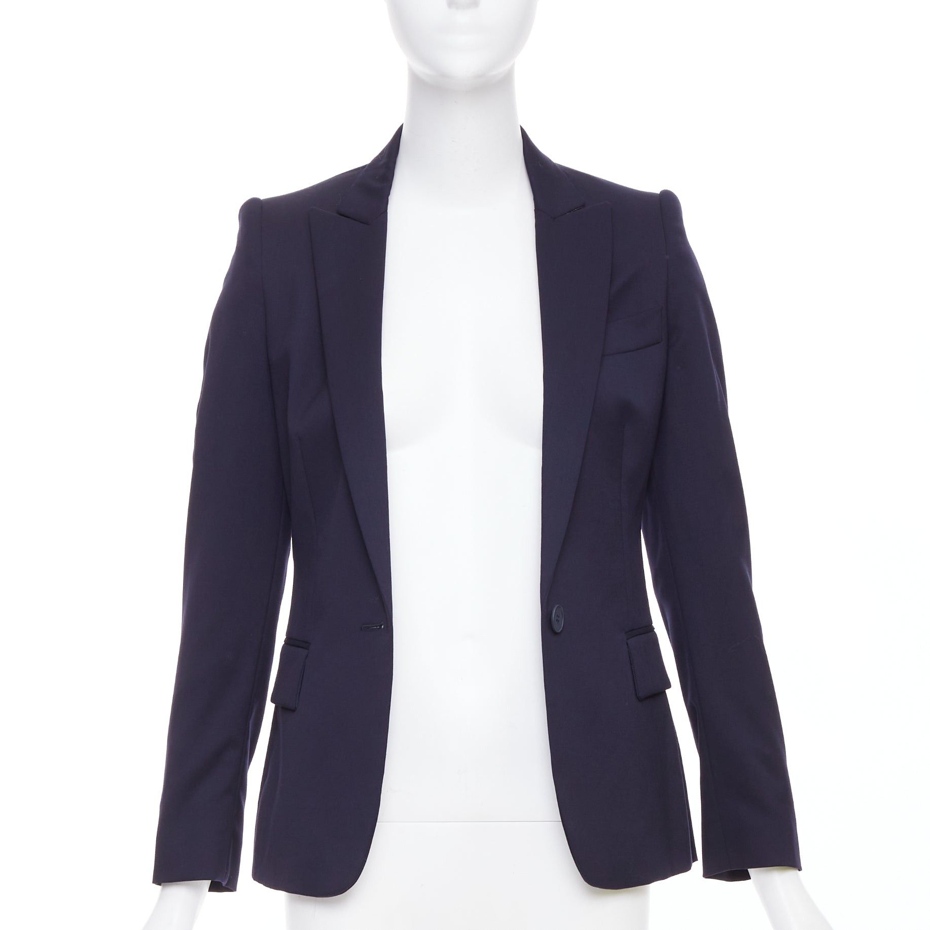 Stella McCartney STELLA MCCARTNEY navy wool flap pocket single breasted blazer IT34 XXS Size XXS / US 00 / IT 34 - 3 Thumbnail