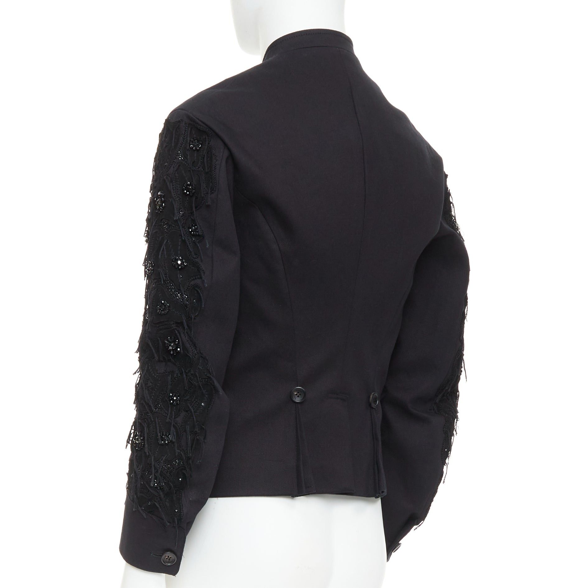 John Galliano JOHN GALLIANO black fringe embellished sleeve cotton double breasted jacket FR46 S Size US S / EU 44-46 / 1 - 6 Thumbnail