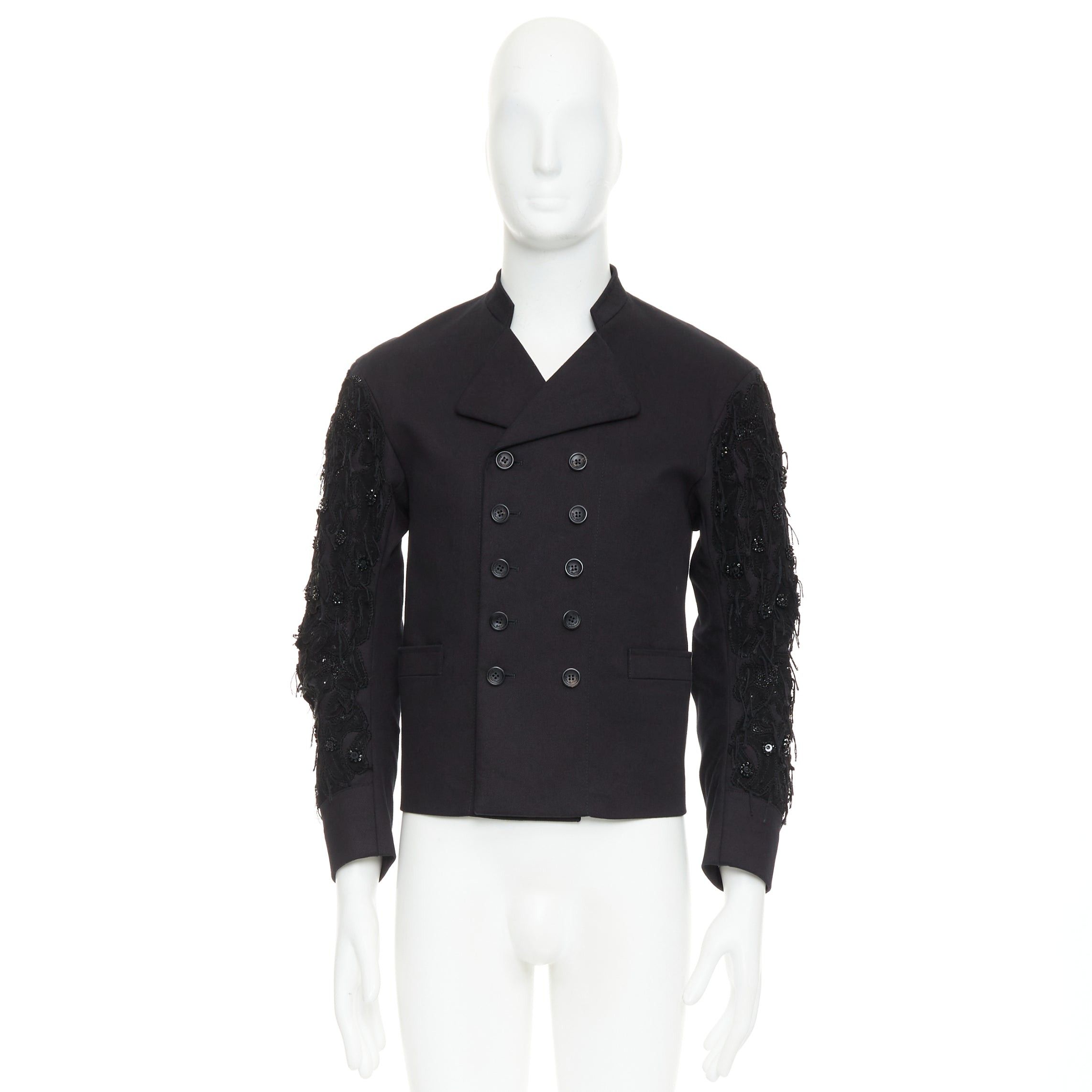 John Galliano JOHN GALLIANO black fringe embellished sleeve cotton double breasted jacket FR46 S Size US S / EU 44-46 / 1 - 10 Thumbnail