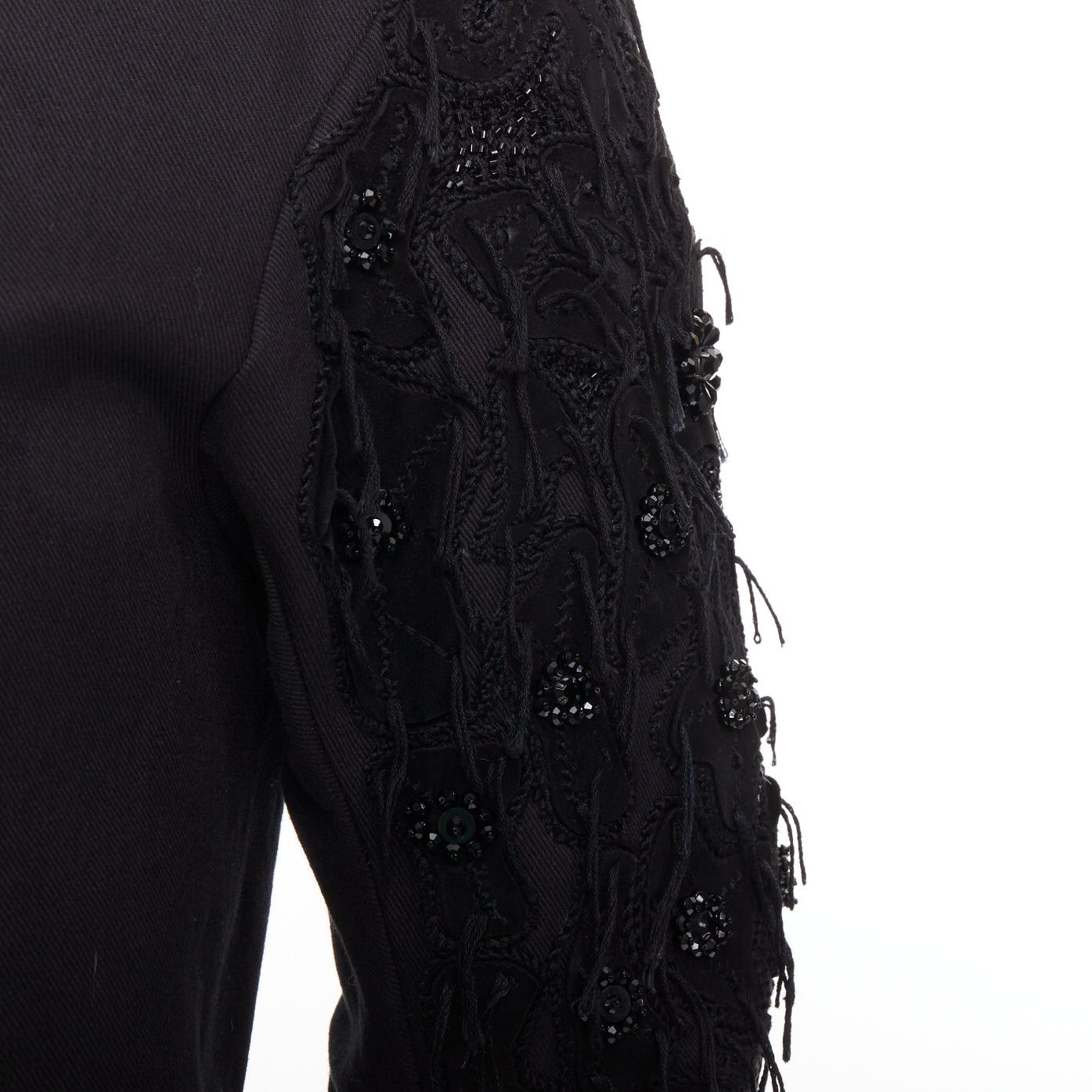 John Galliano JOHN GALLIANO black fringe embellished sleeve cotton double breasted jacket FR46 S Size US S / EU 44-46 / 1 - 2 Thumbnail