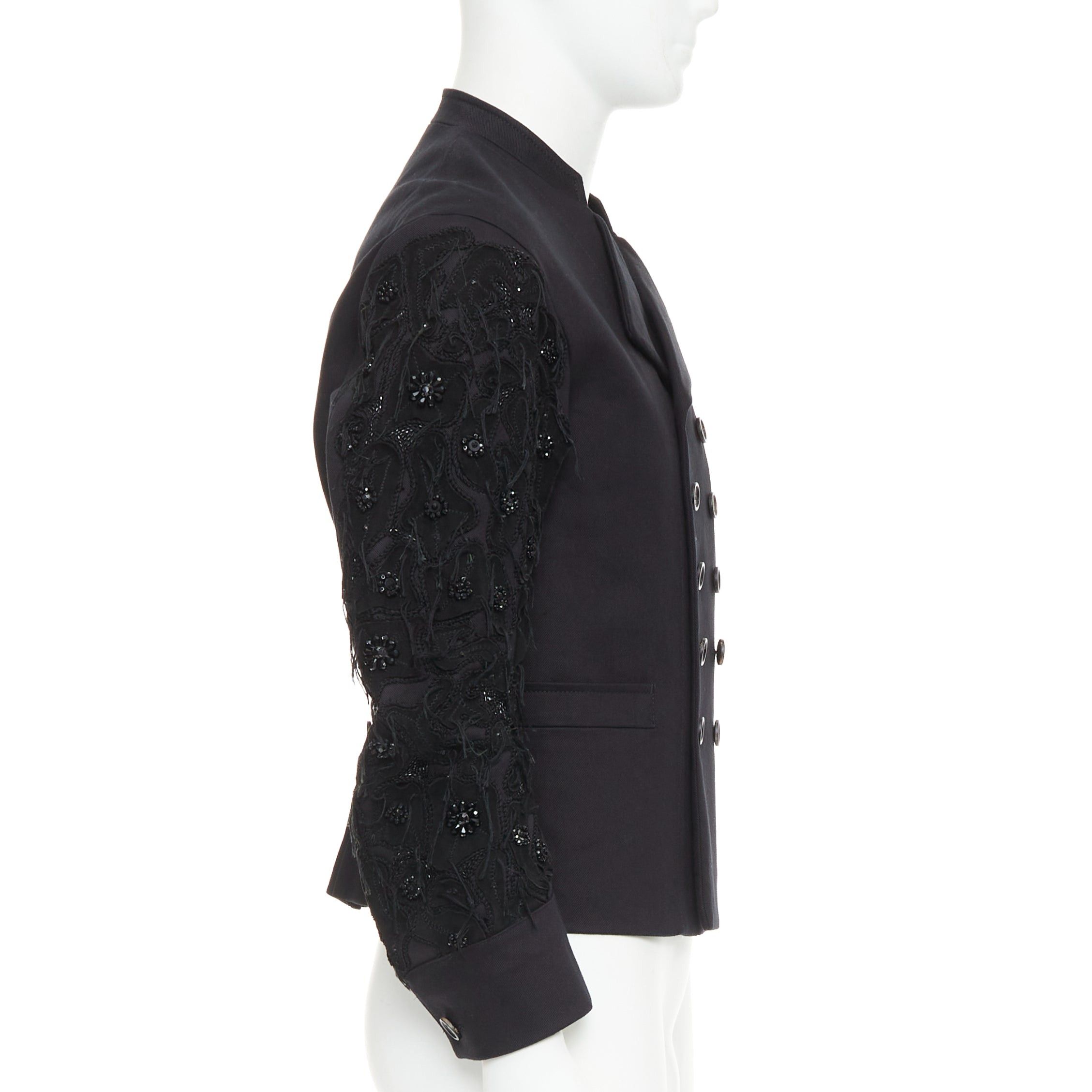 John Galliano JOHN GALLIANO black fringe embellished sleeve cotton double breasted jacket FR46 S Size US S / EU 44-46 / 1 - 4 Thumbnail