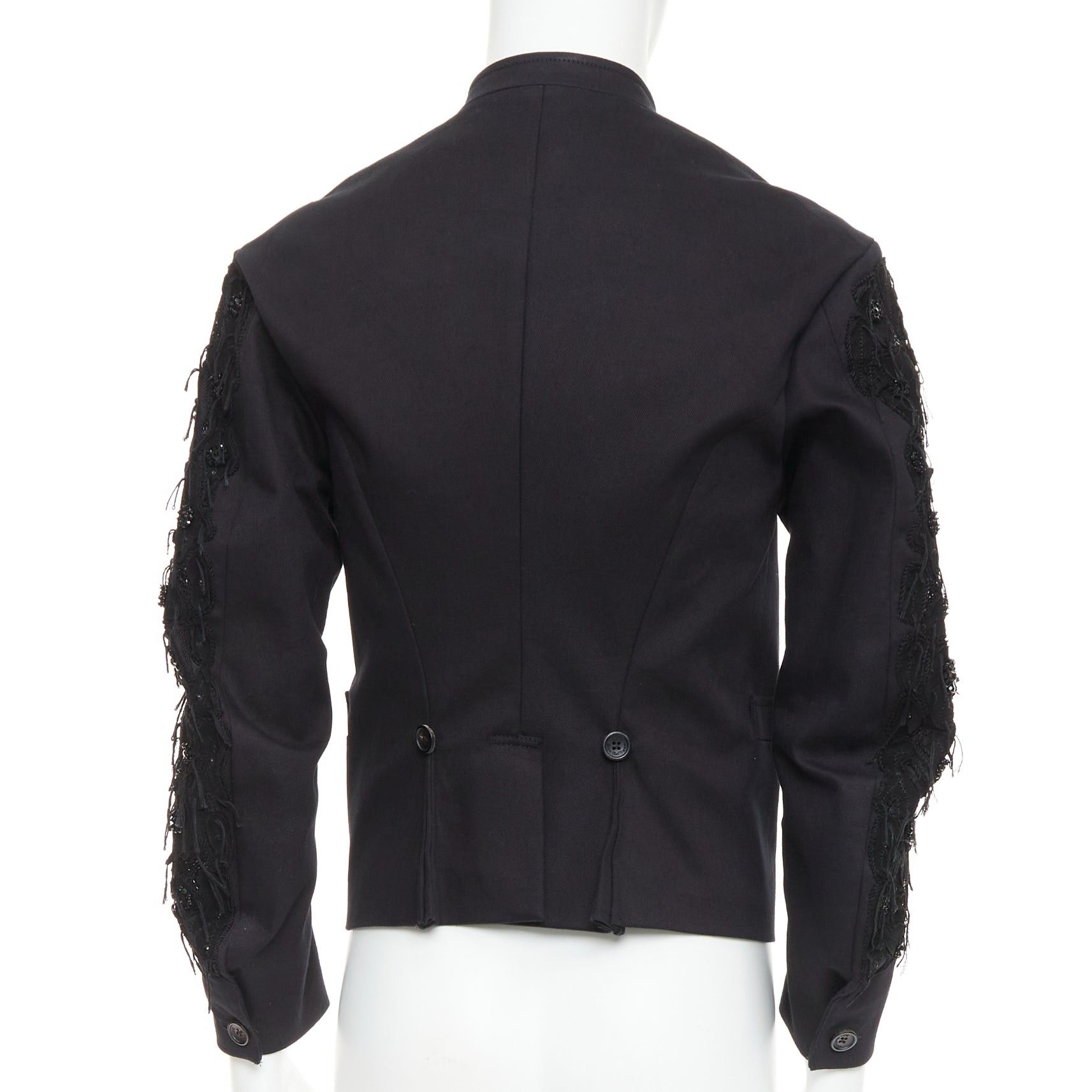 John Galliano JOHN GALLIANO black fringe embellished sleeve cotton double breasted jacket FR46 S Size US S / EU 44-46 / 1 - 5 Thumbnail
