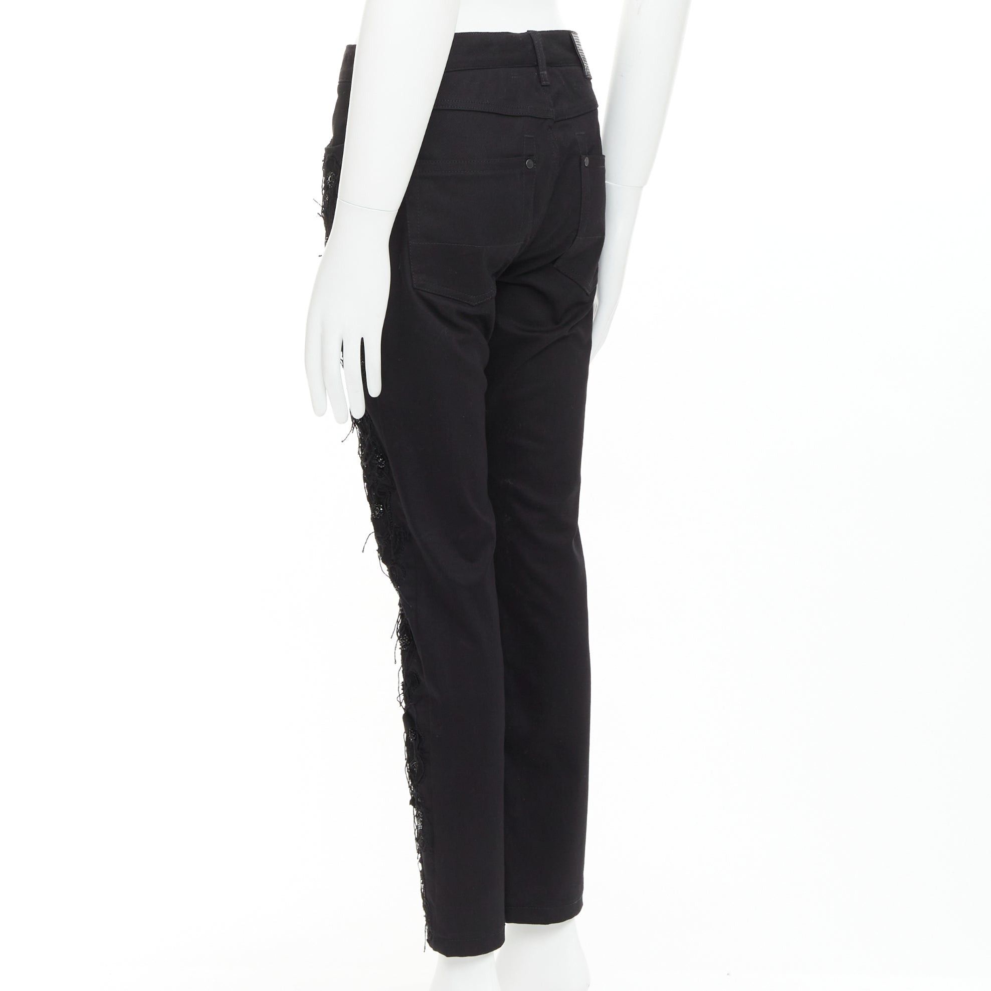 John Galliano JOHN GALLIANO black cotton floral fringe embellished bootcut jeans FR46 S Size US 28 / EU 44 - 6 Thumbnail