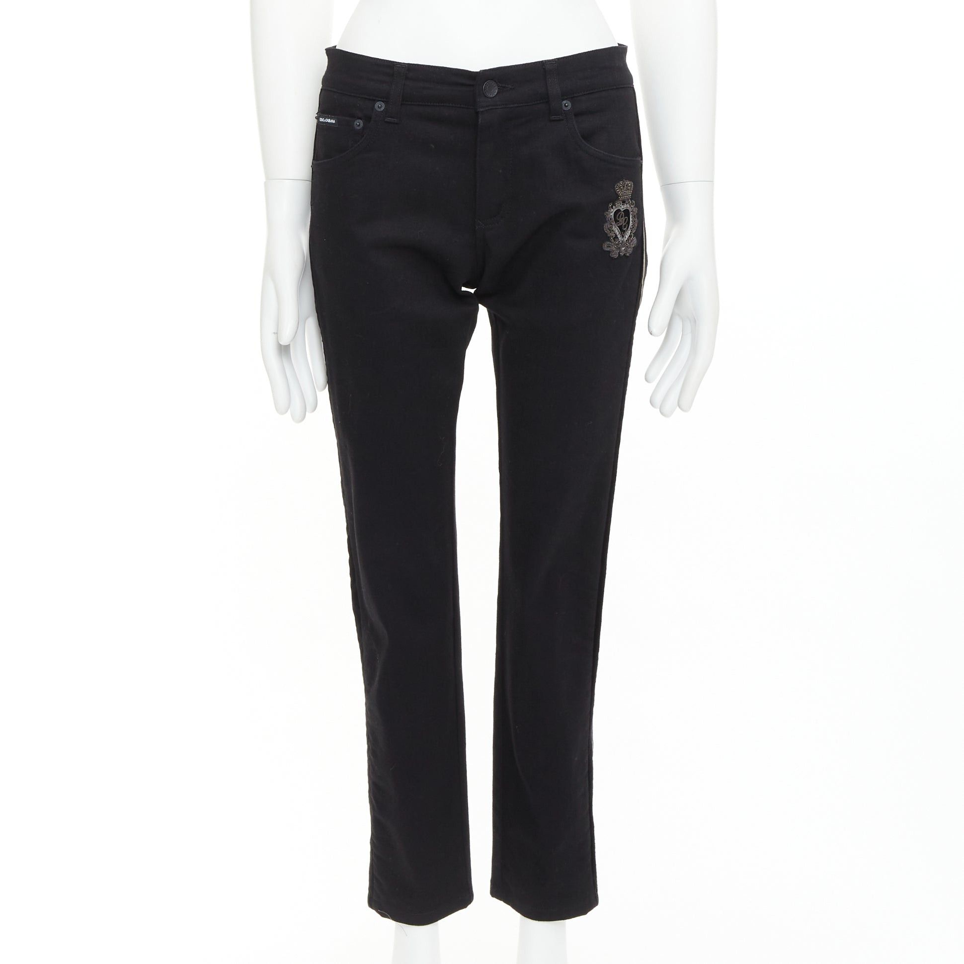 Dolce & Gabbana DOLCE GABBANA DENIM Skinny black heart logo embroidered cropped jeans Size US 30 / EU 46 - 3 Thumbnail