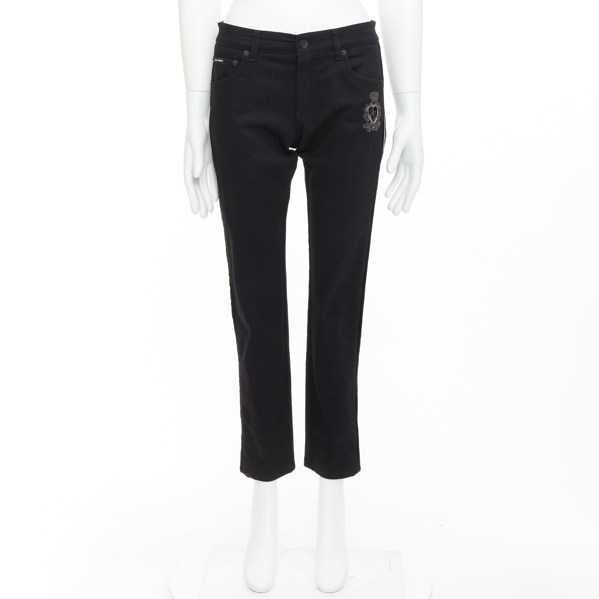 Dolce & Gabbana DOLCE GABBANA DENIM Skinny black heart logo embroidered cropped jeans Size US 30 / EU 46 - 9 Thumbnail