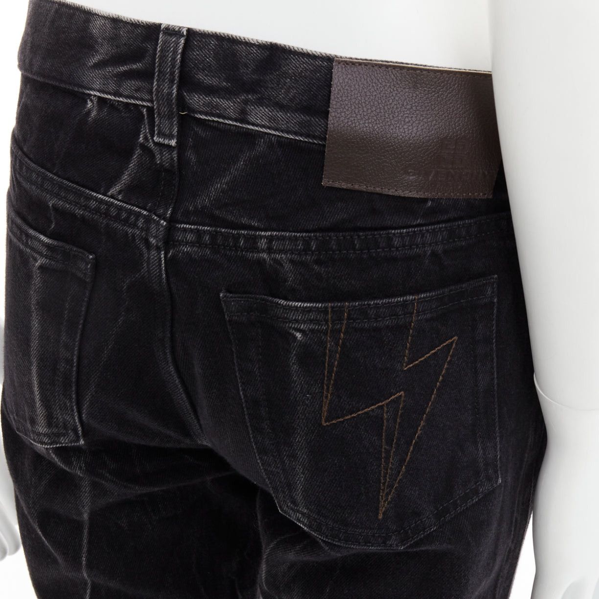 Givenchy GIVENCHY grey acid washed cotton lightning topstitch panelled jeans 29" Size US 29 - 2 Thumbnail