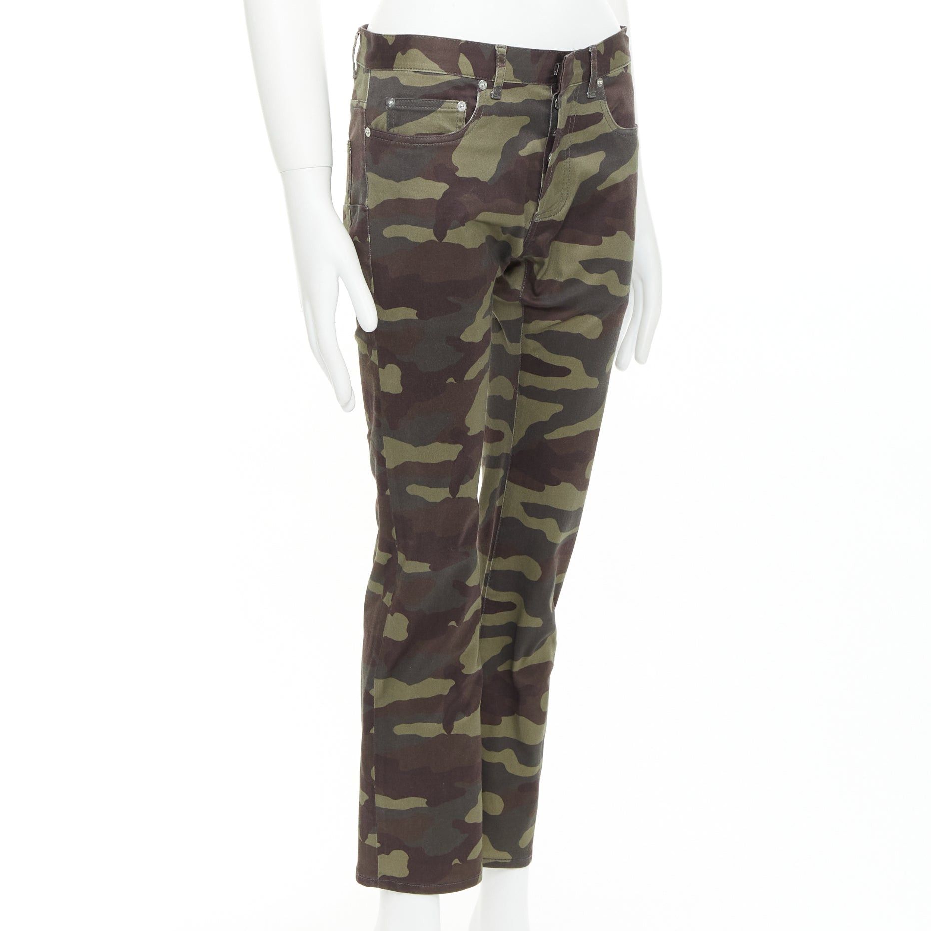 Dior DIOR HOMME green Army Camouflage skinny denim cropped jeans 30" Size US 28 / EU 44 - 3 Thumbnail