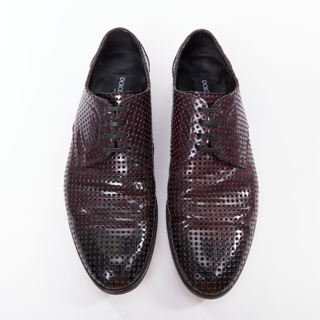 Dolce & Gabbana DOLCE GABBANA dark burgundy patent perforated square lace up brogues UK6 EU40 Size US 7 / EU 40 - 2 Thumbnail