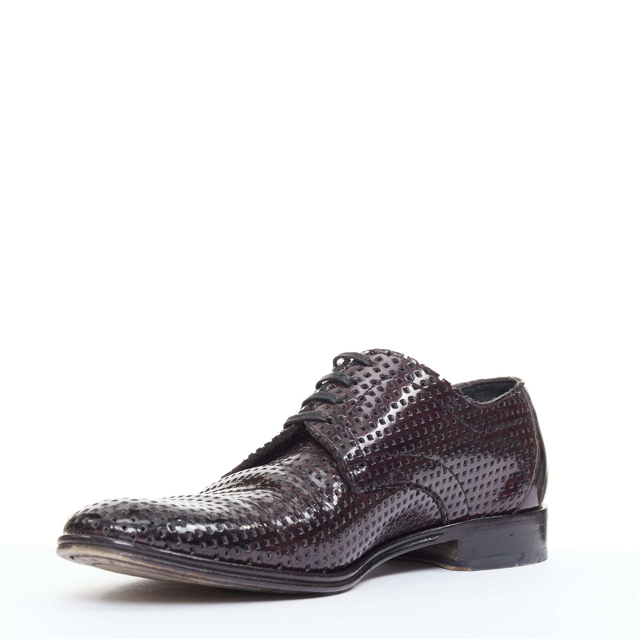 Dolce & Gabbana DOLCE GABBANA dark burgundy patent perforated square lace up brogues UK6 EU40 Size US 7 / EU 40 - 4 Thumbnail