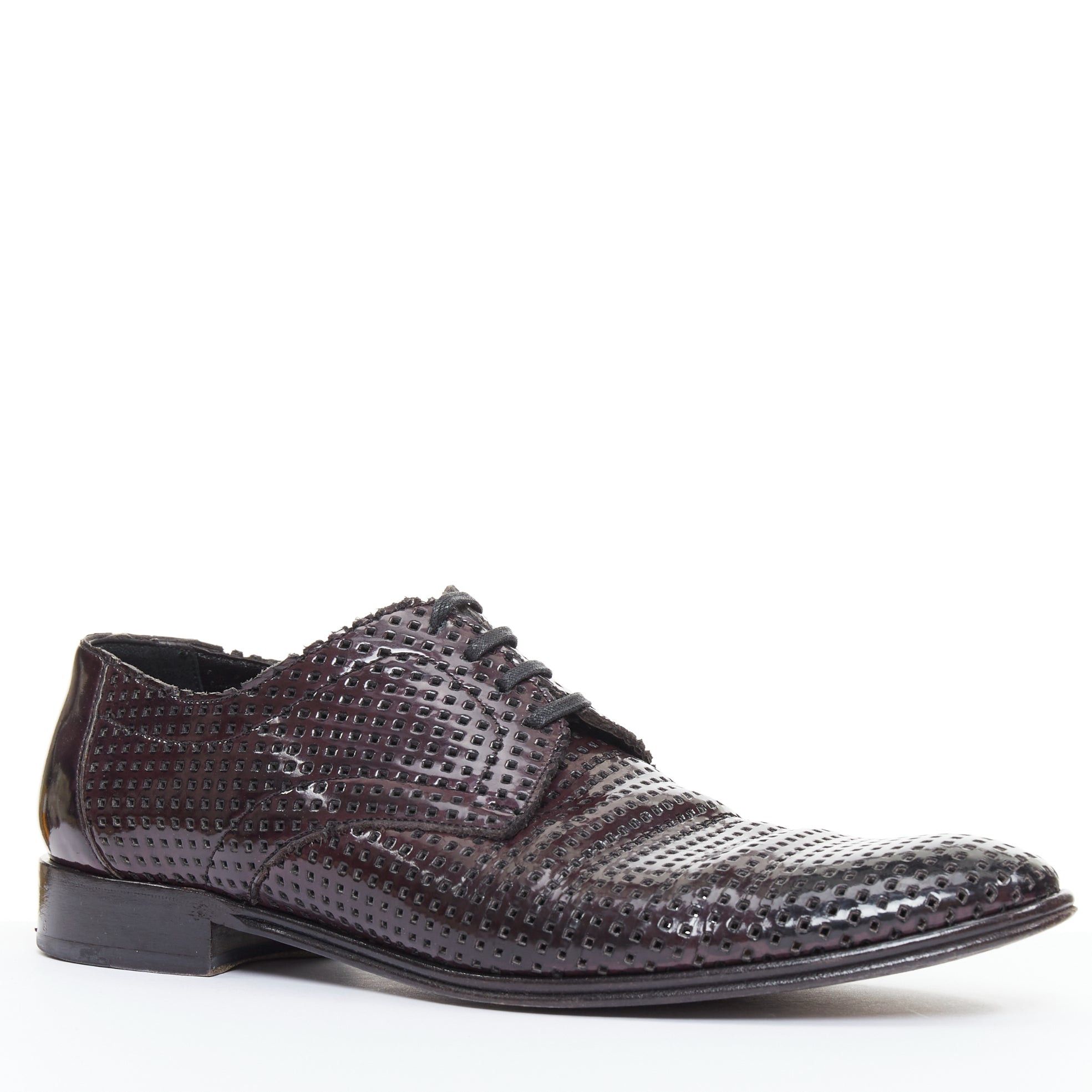 Dolce & Gabbana DOLCE GABBANA dark burgundy patent perforated square lace up brogues UK6 EU40 Size US 7 / EU 40 - 3 Thumbnail