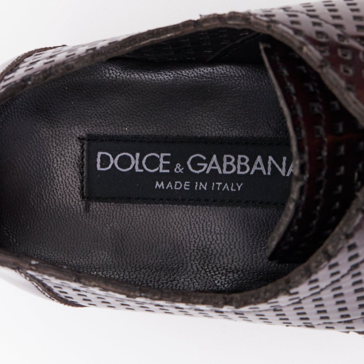 Dolce & Gabbana DOLCE GABBANA dark burgundy patent perforated square lace up brogues UK6 EU40 Size US 7 / EU 40 - 9 Thumbnail