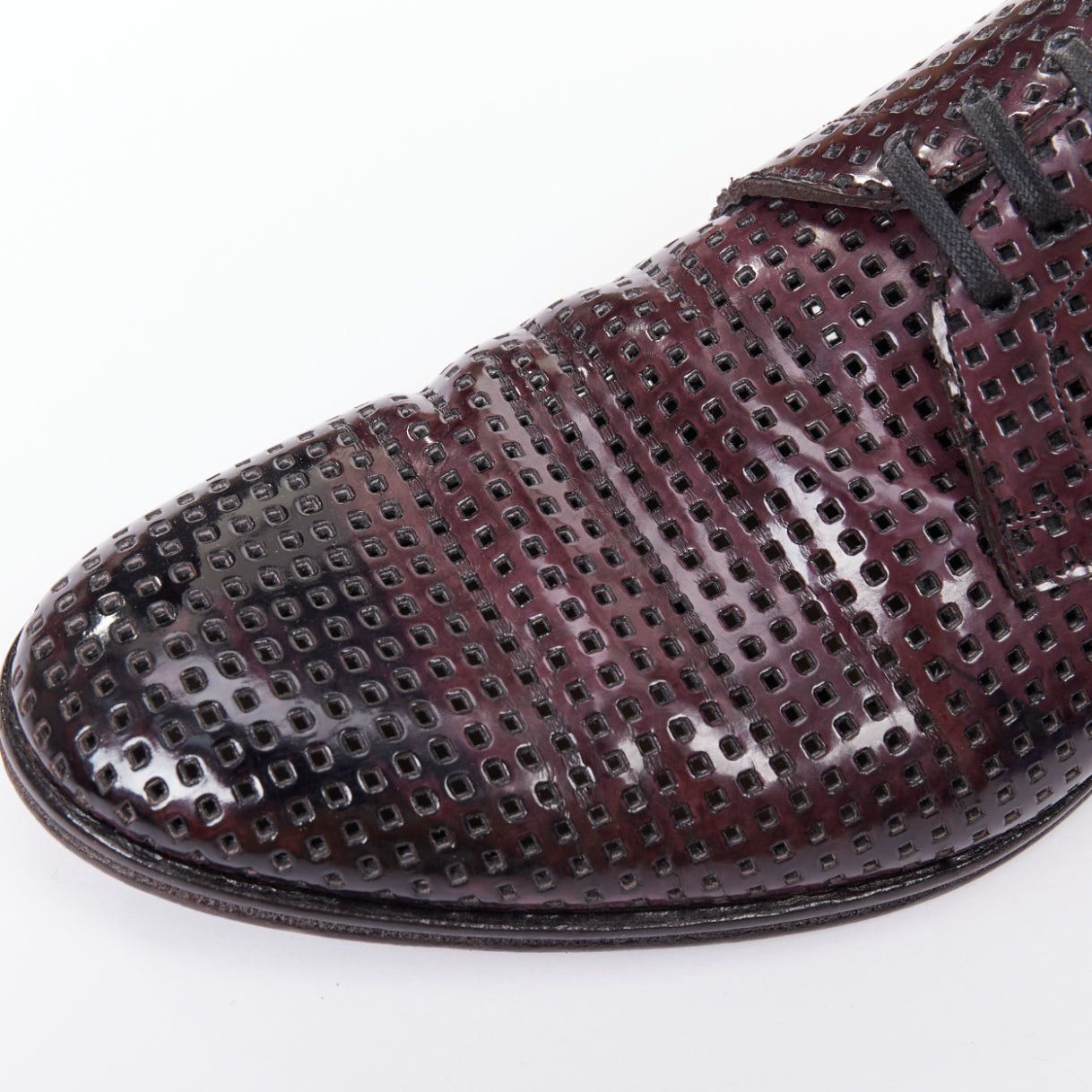 Dolce & Gabbana DOLCE GABBANA dark burgundy patent perforated square lace up brogues UK6 EU40 Size US 7 / EU 40 - 8 Thumbnail