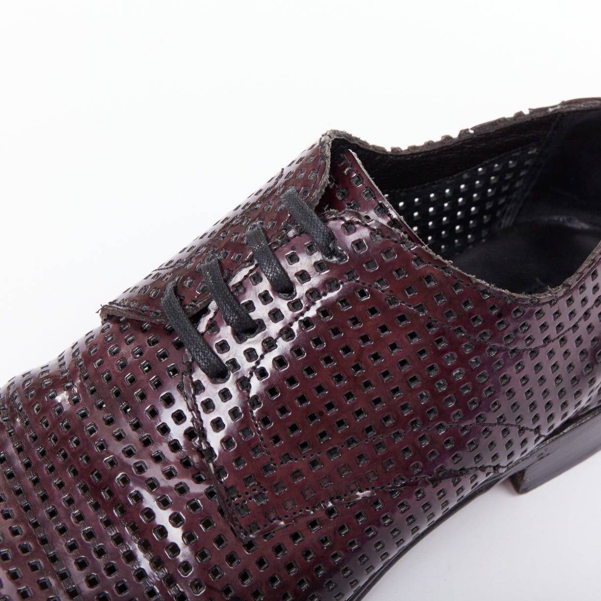 Dolce & Gabbana DOLCE GABBANA dark burgundy patent perforated square lace up brogues UK6 EU40 Size US 7 / EU 40 - 7 Thumbnail
