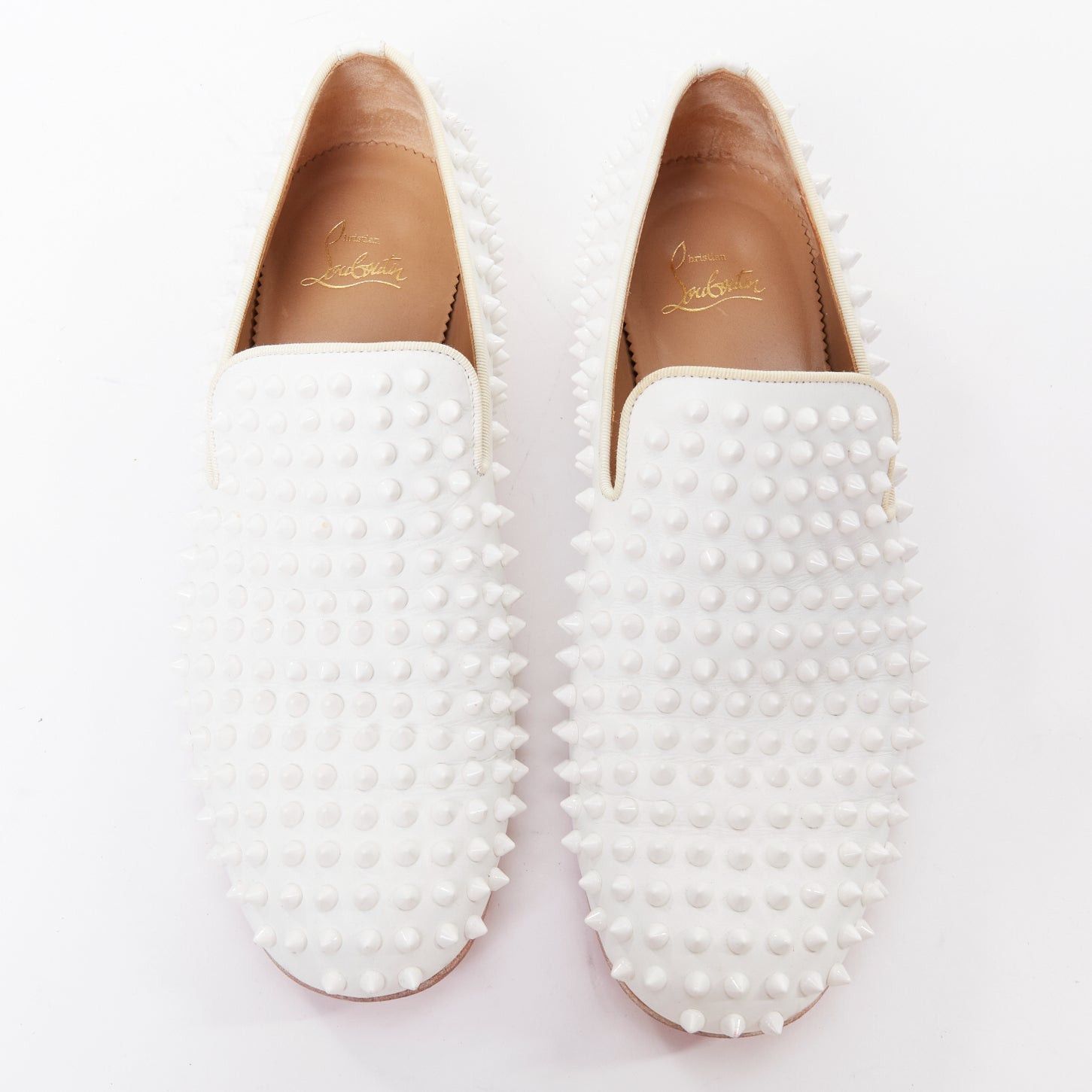 Christian Louboutin CHRISTIAN LOUBOUTIN Dandelion white leather spike stud loafer shoes EU40.5 Size US 7.5 / EU 40-41 - 2 Thumbnail