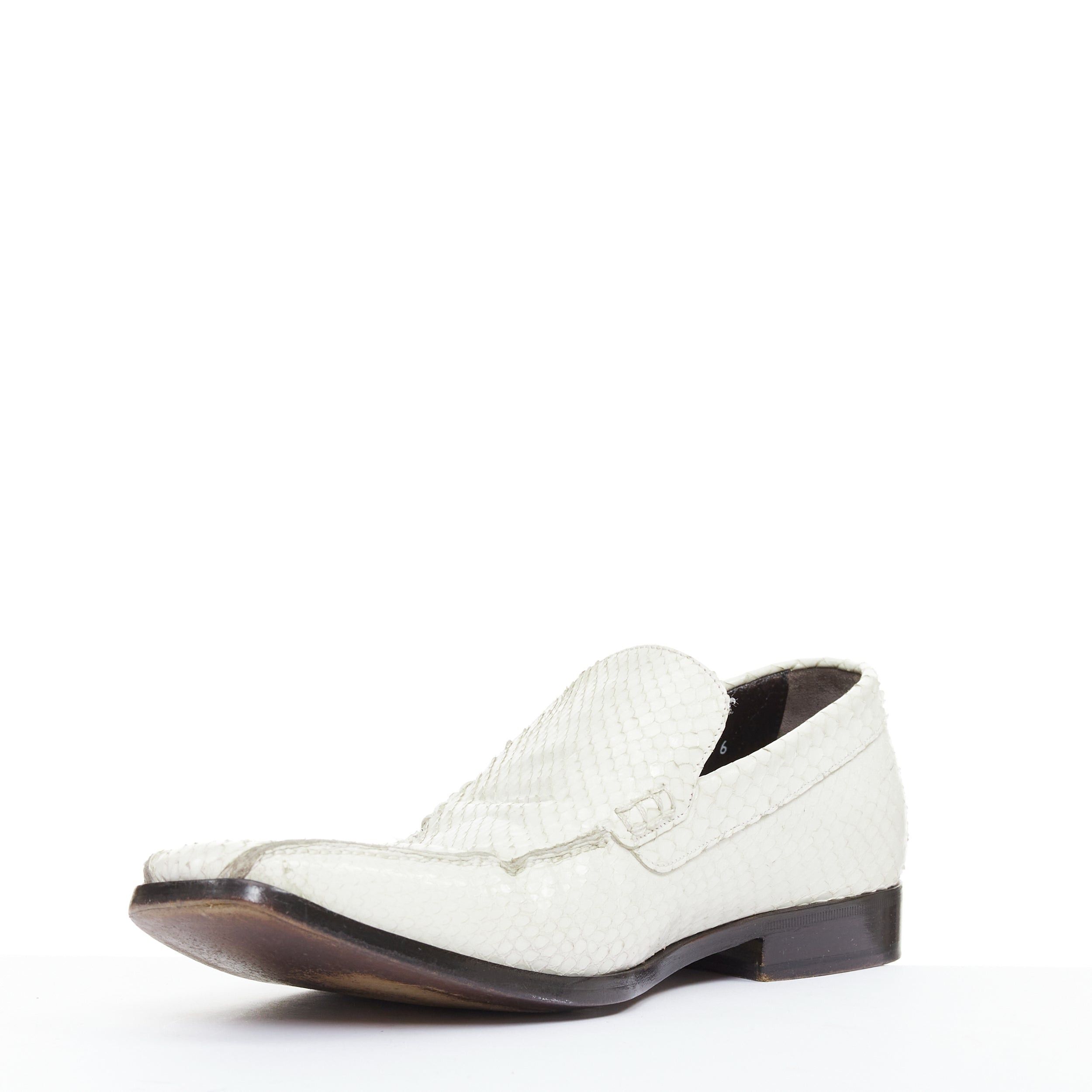 Dolce & Gabbana DOLCE GABBANA Vintage white scaled leather piped loafer shoes UK6 EU40 Size US 7 / EU 40 - 4 Thumbnail