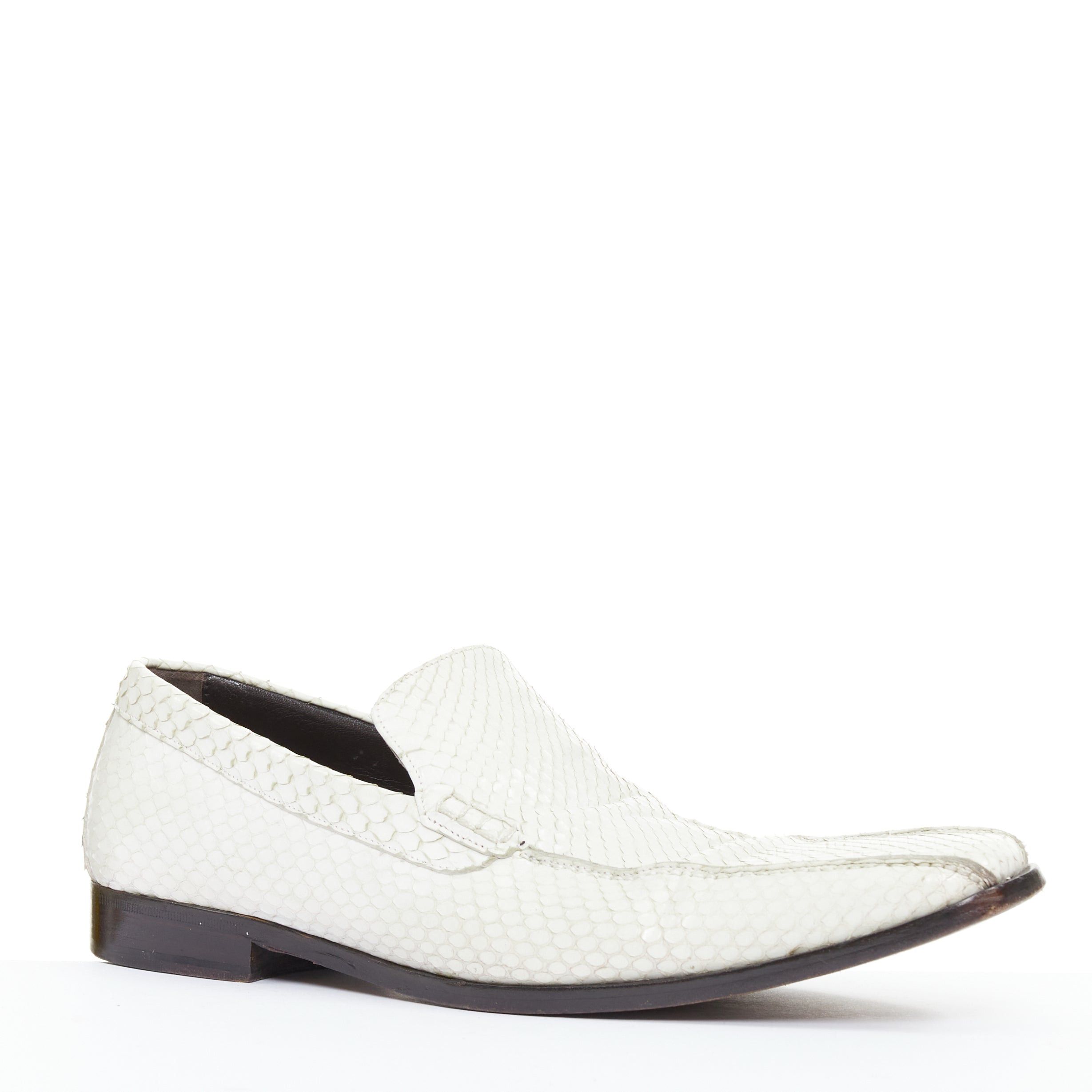 Dolce & Gabbana DOLCE GABBANA Vintage white scaled leather piped loafer shoes UK6 EU40 Size US 7 / EU 40 - 3 Thumbnail