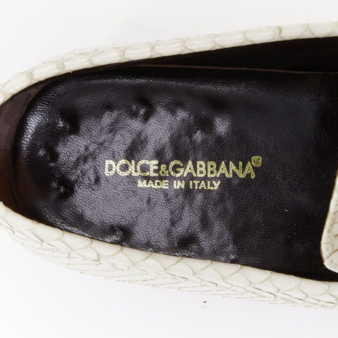 Dolce & Gabbana DOLCE GABBANA Vintage white scaled leather piped loafer shoes UK6 EU40 Size US 7 / EU 40 - 9 Thumbnail