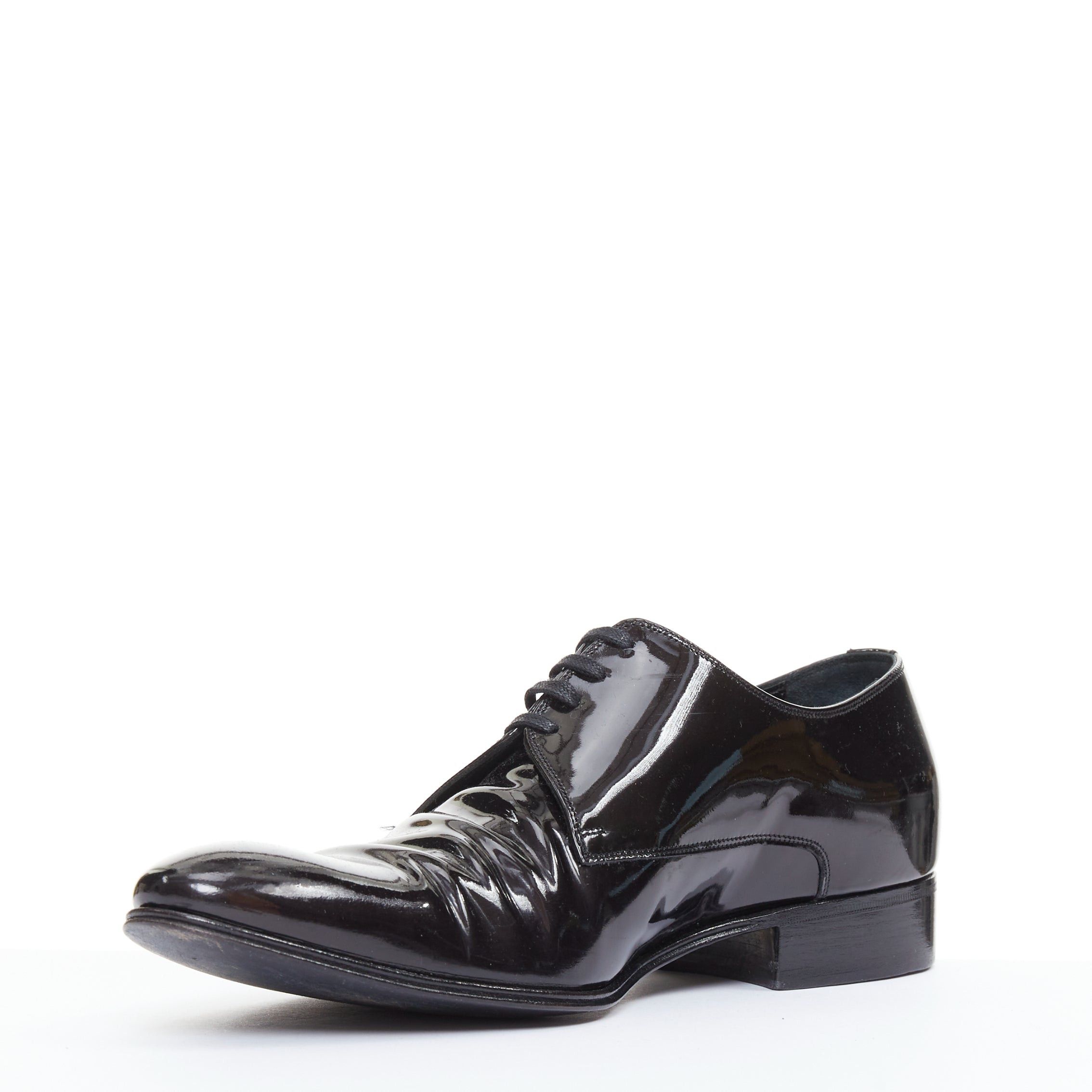 Dior DIOR HOMME black patent leather lace up classic brogue dress shoes EU40.5 Size US 7.5 / EU 40-41 - 4 Thumbnail