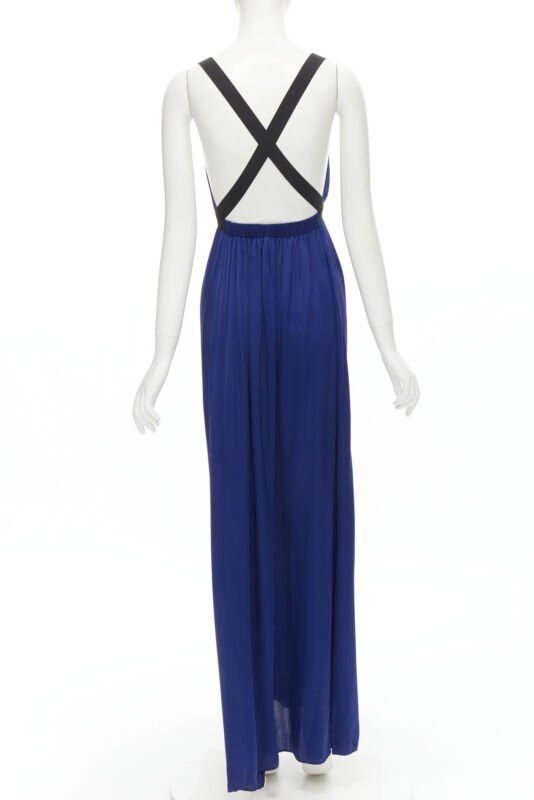 Theory THEORY cobalt blue 100% silk black elastic cross band open. back maxi dress XS Size XS / US 0-2 / IT 36-38 - 5 Thumbnail