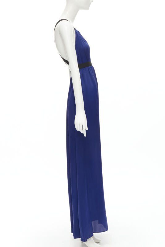 Theory THEORY cobalt blue 100% silk black elastic cross band open. back maxi dress XS Size XS / US 0-2 / IT 36-38 - 4 Thumbnail