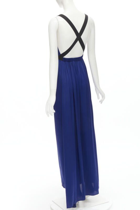 Theory THEORY cobalt blue 100% silk black elastic cross band open. back maxi dress XS Size XS / US 0-2 / IT 36-38 - 2 Thumbnail