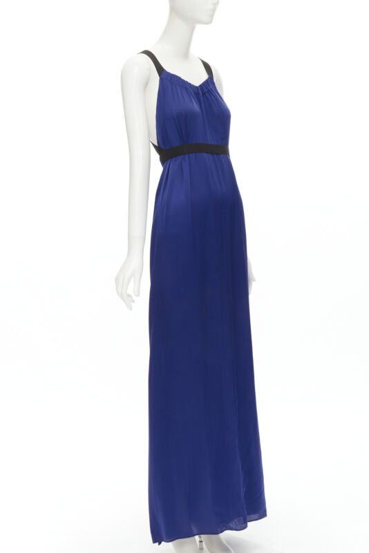 Theory THEORY cobalt blue 100% silk black elastic cross band open. back maxi dress XS Size XS / US 0-2 / IT 36-38 - 3 Thumbnail