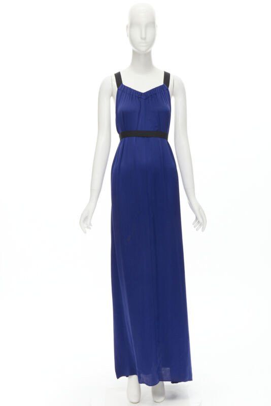 Theory THEORY cobalt blue 100% silk black elastic cross band open. back maxi dress XS Size XS / US 0-2 / IT 36-38 - 10 Thumbnail