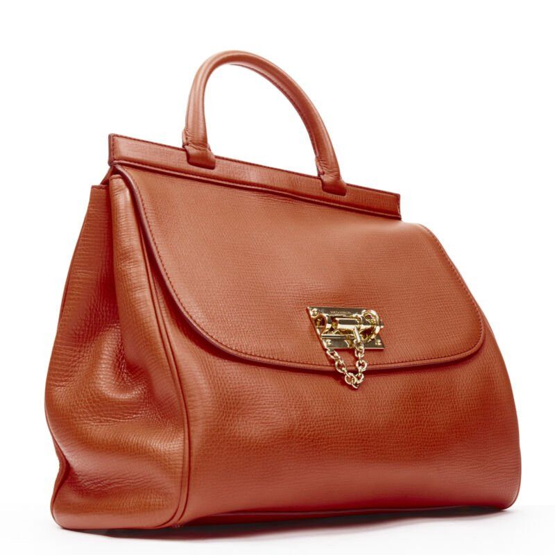 Dolce & Gabbana DOLCE GABBANA Monica orange leather gold lock flap shoulder satchel bag Size ONE SIZE - 3 Thumbnail